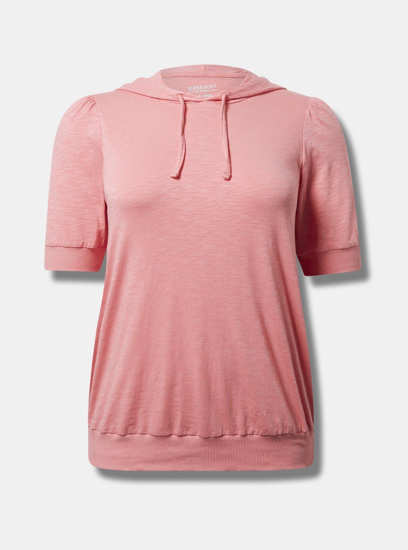 Super Soft Slub Puff Short Sleeve Hoodie, FLAMINGO PLUME, hi-res