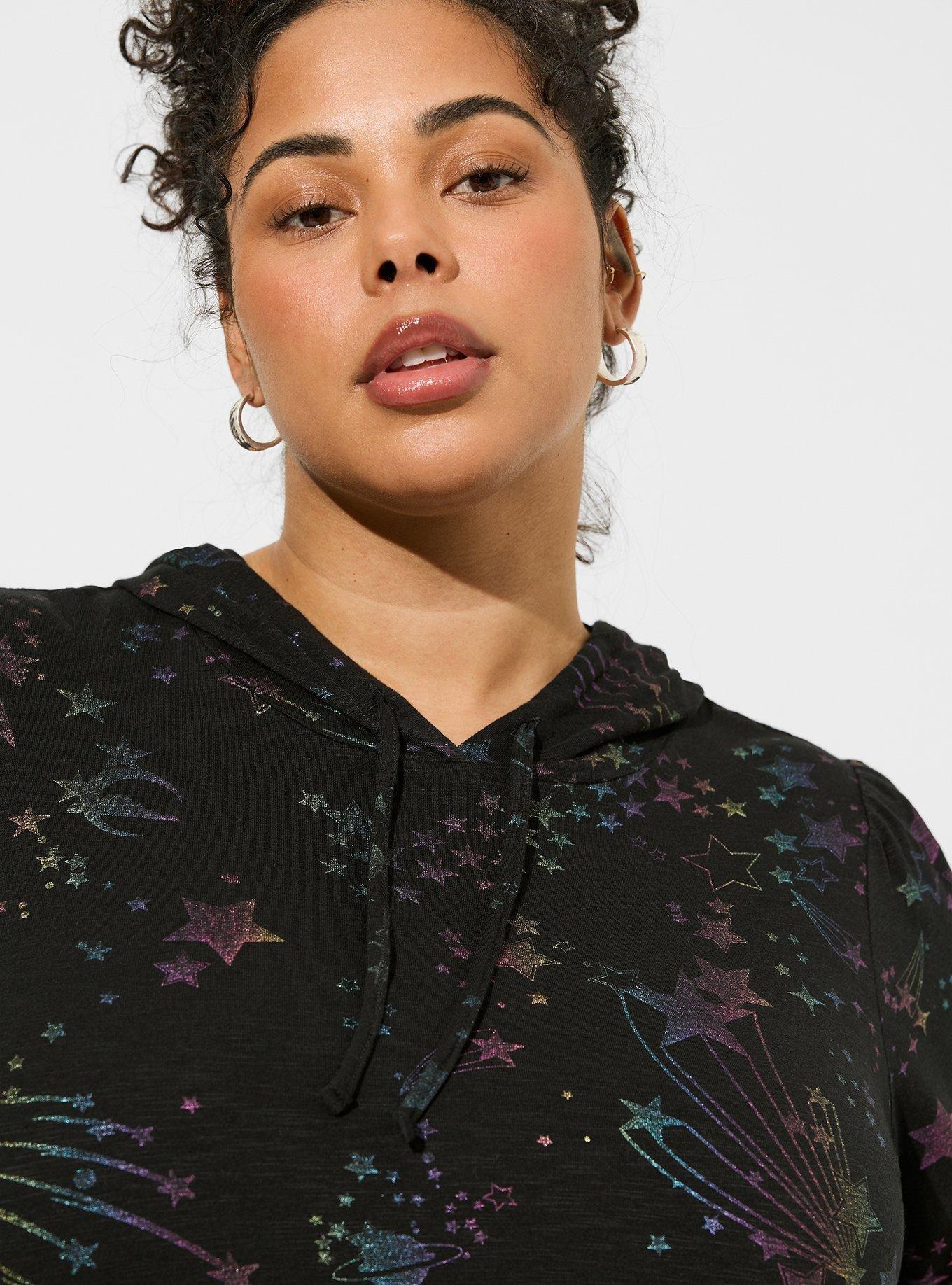 Super Soft Slub Puff Short Sleeve Hoodie, COSMIC STARS DEEP BLACK, alternate