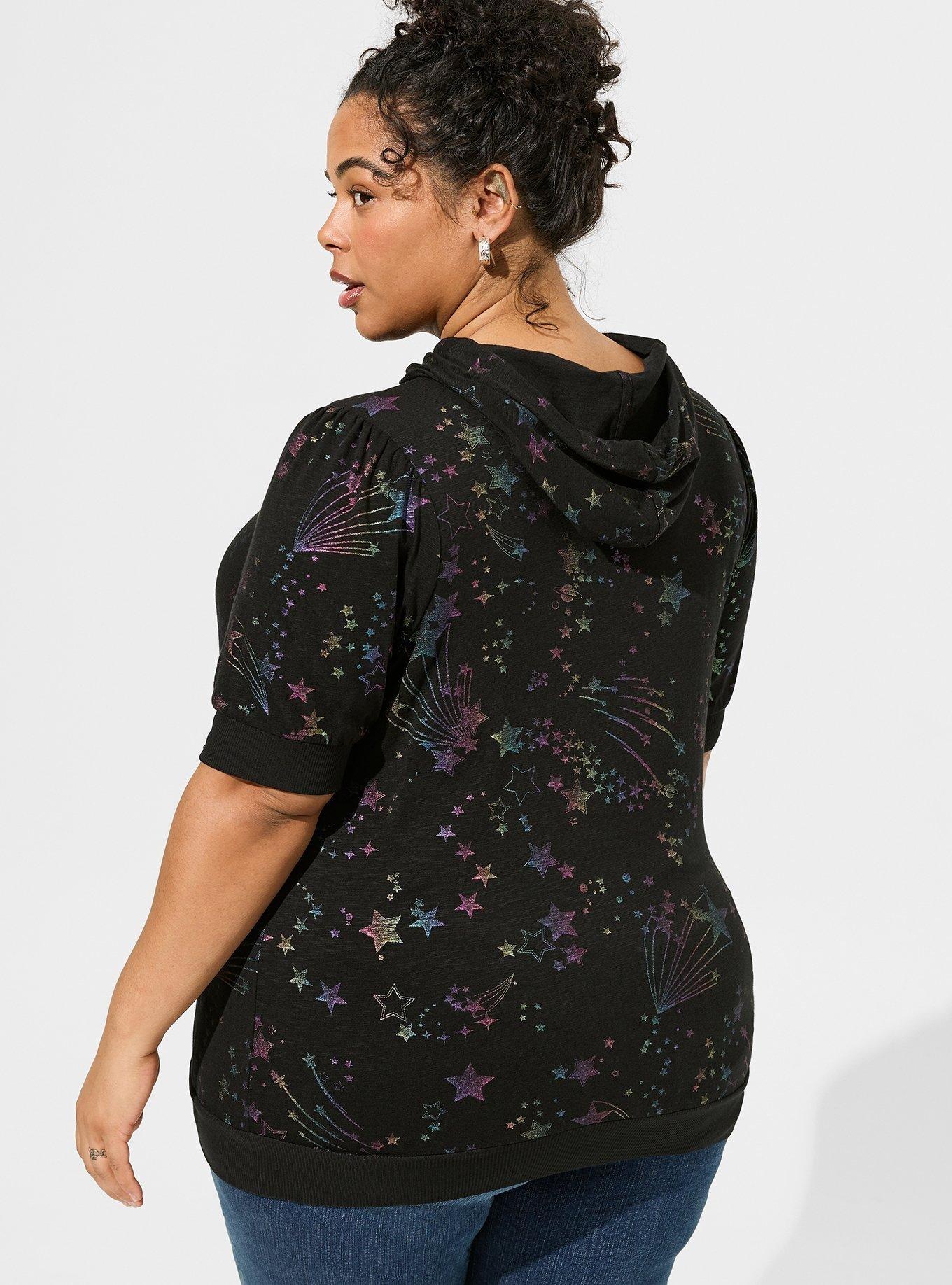 Super Soft Slub Puff Short Sleeve Hoodie, COSMIC STARS DEEP BLACK, alternate