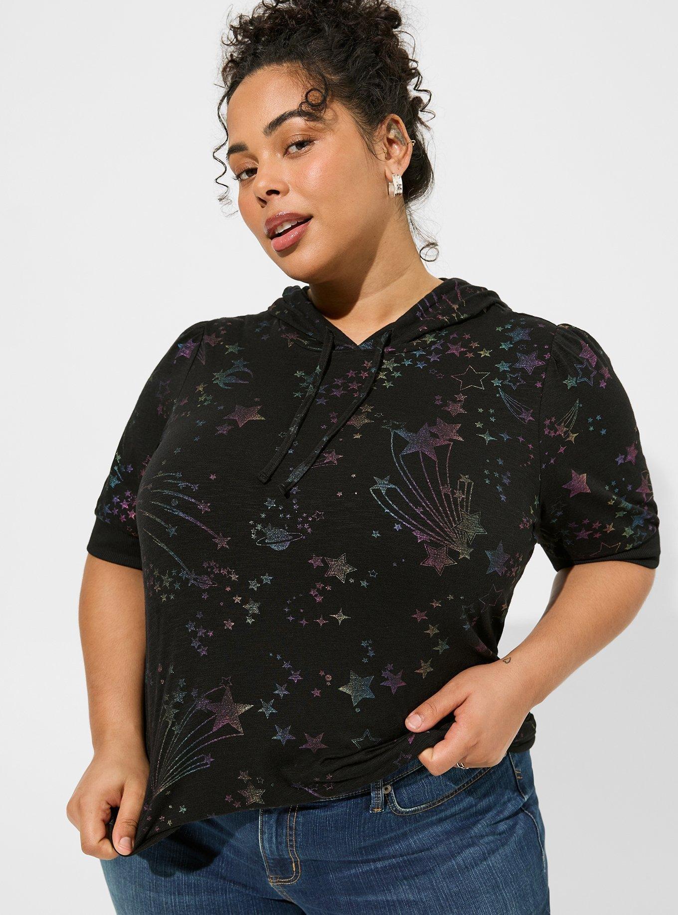 Super Soft Slub Puff Short Sleeve Hoodie, COSMIC STARS DEEP BLACK, hi-res