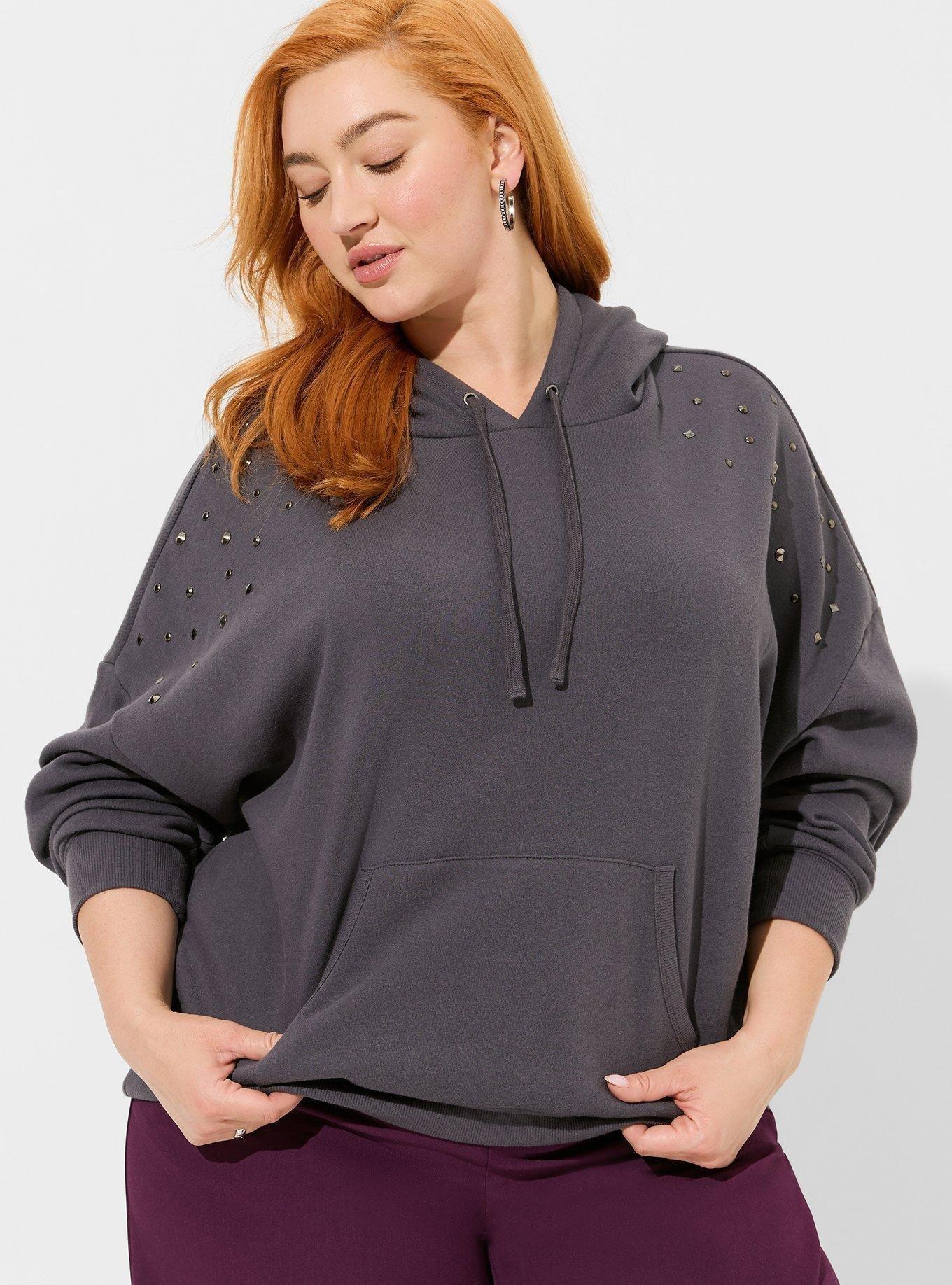 Relax Fit Cozy Fleece Studded Hoodie