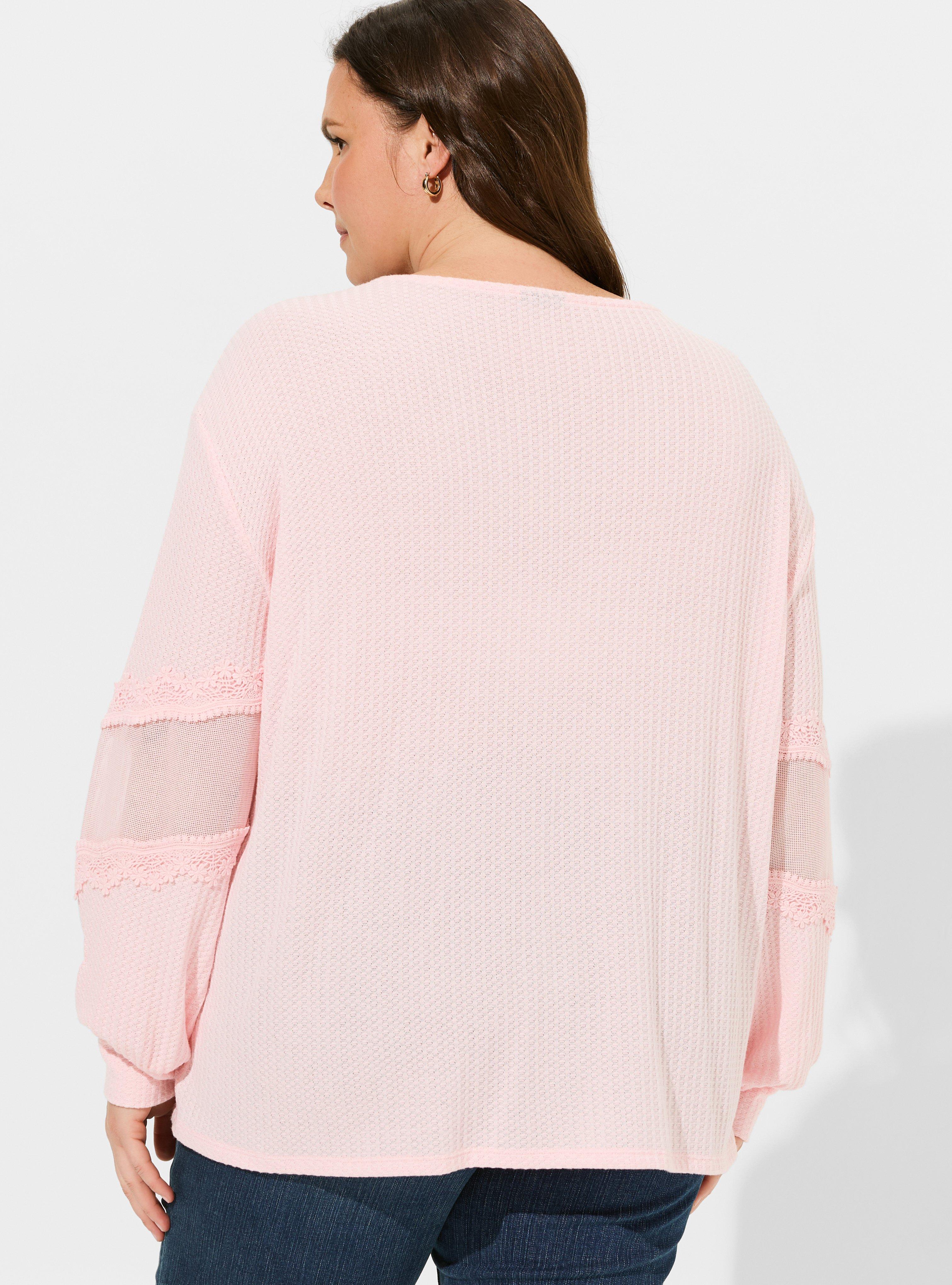 Waffle V-Neck Long Sleeve Mesh Inset Sweatshirt