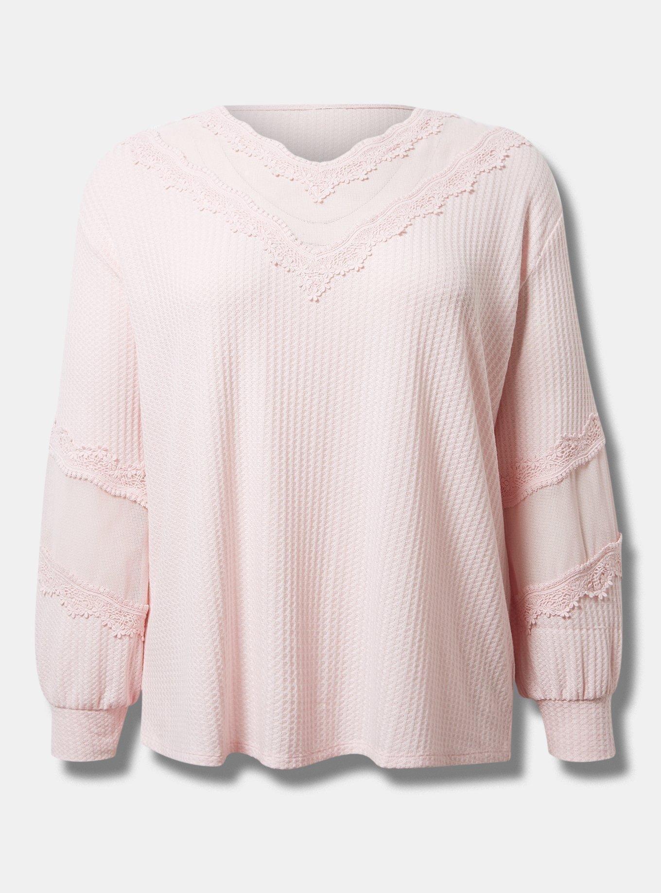 Waffle V-Neck Long Sleeve Mesh Inset Sweatshirt