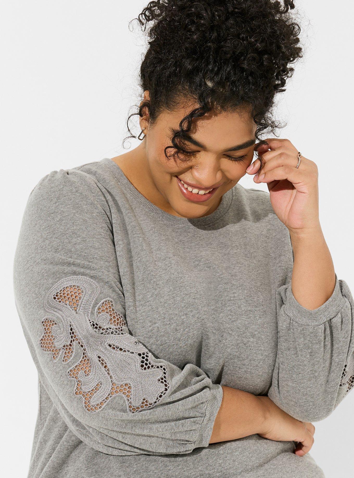 Plus Size Cozy Fleece Crew Neck Crochet Sleeve Sweatshirt Torrid
