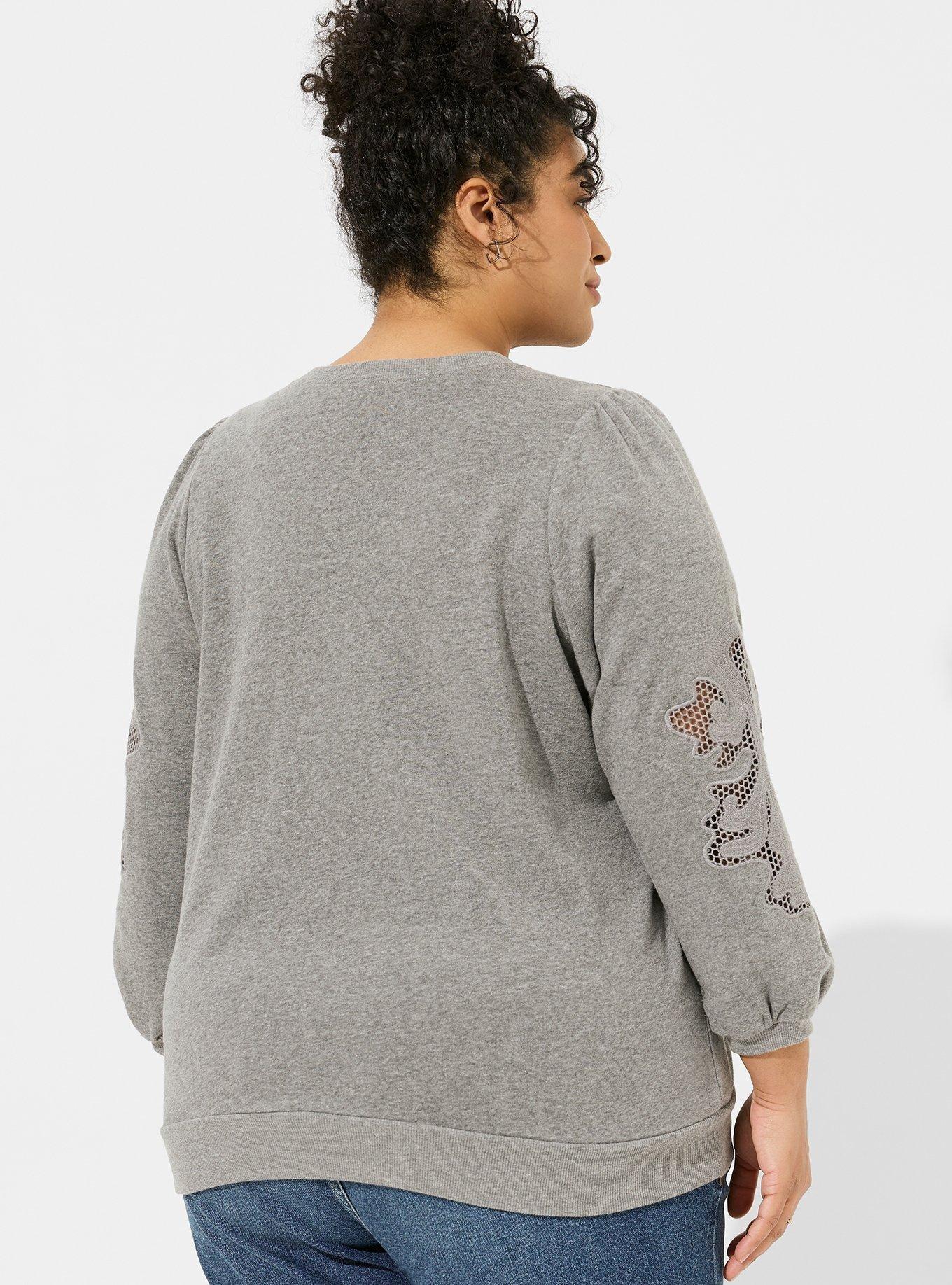 Plus Size Cozy Fleece Crew Neck Crochet Sleeve Sweatshirt Torrid