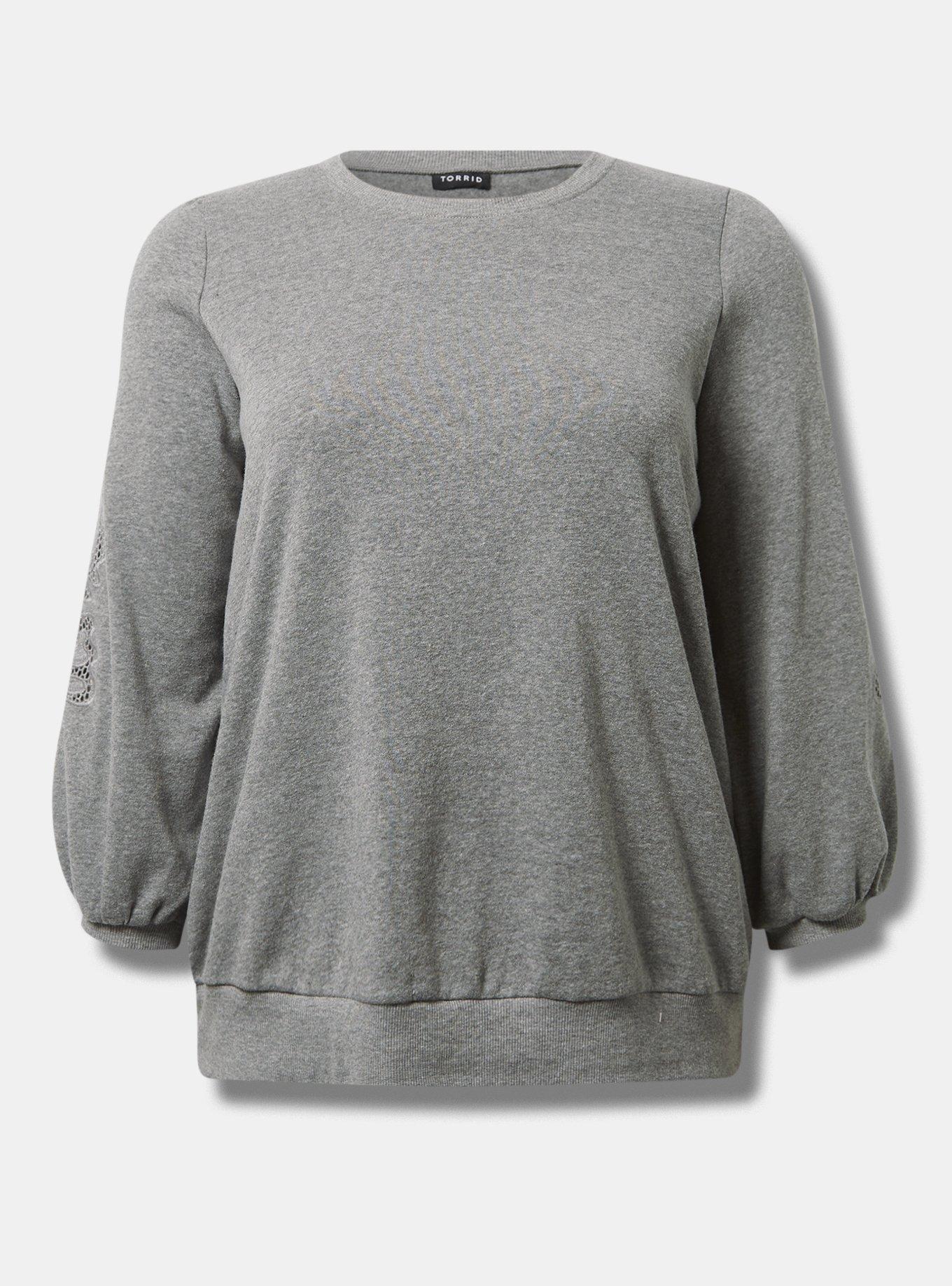 Plus Size Cozy Fleece Crew Neck Crochet Sleeve Sweatshirt Torrid