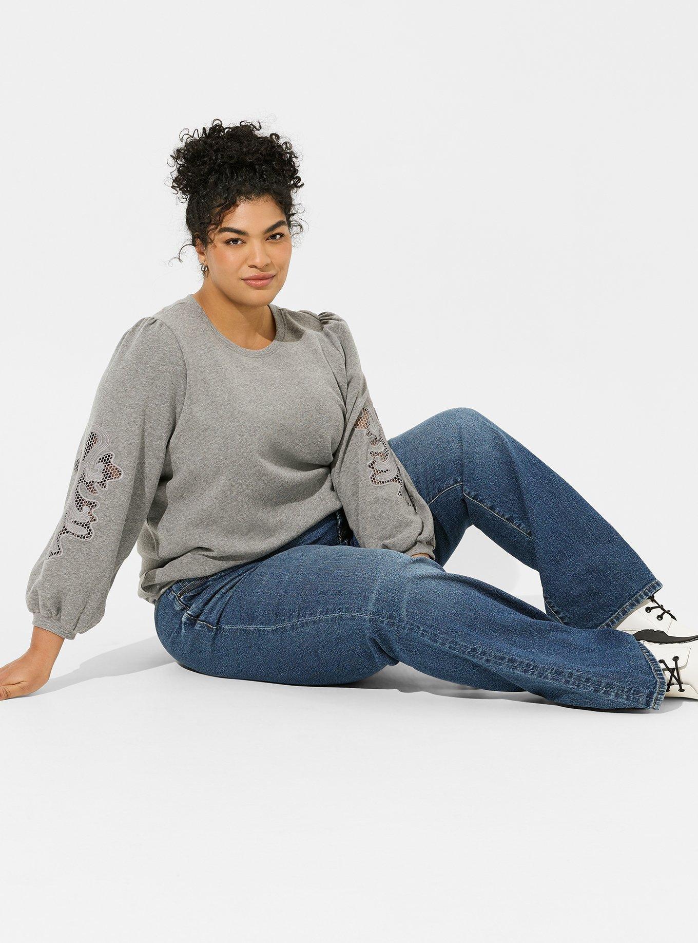 Plus Size - Cozy Fleece Crew Neck Crochet Sleeve Sweatshirt - Torrid