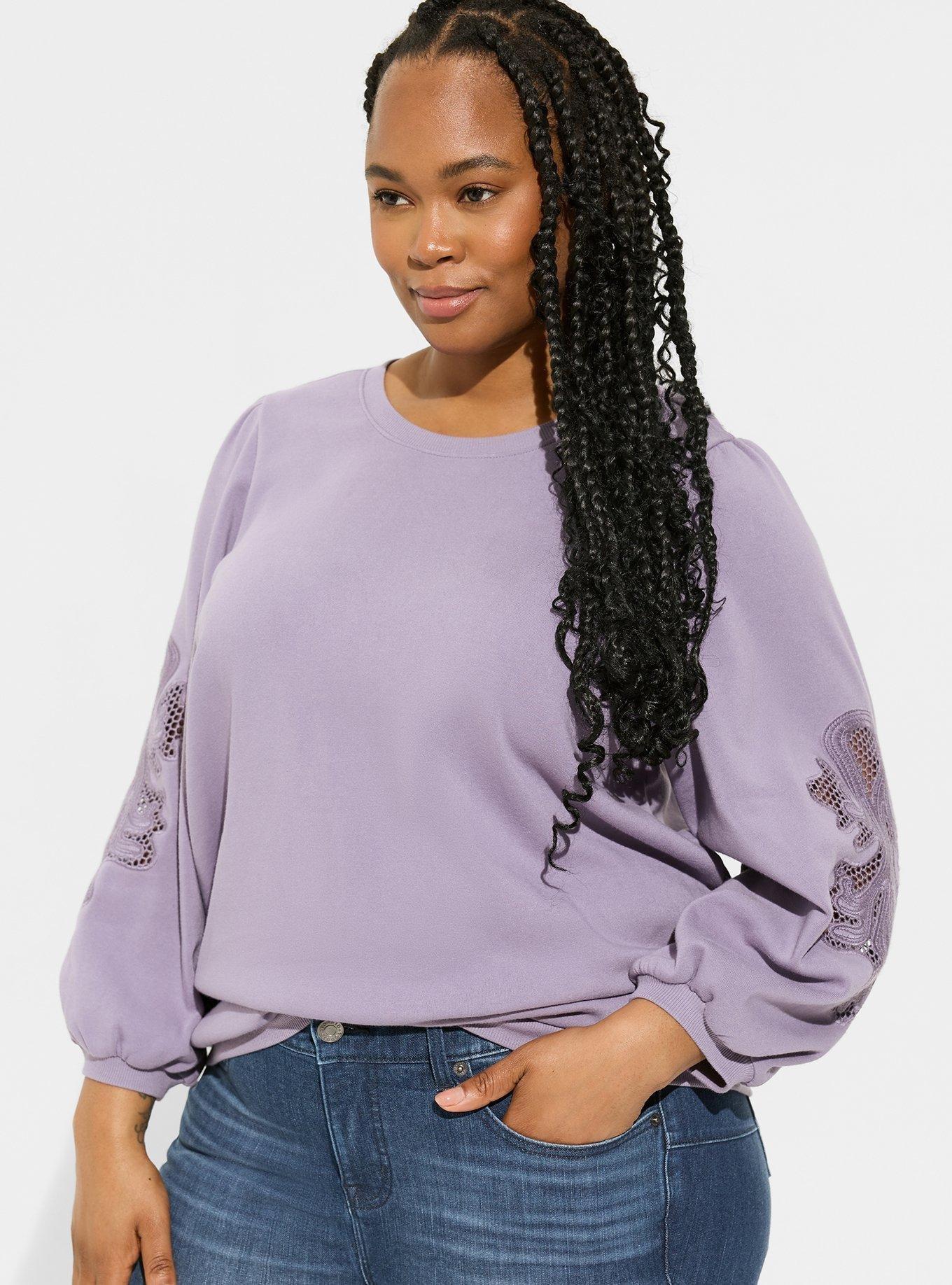Cozy Fleece Crew Neck Crochet Sleeve Sweatshirt