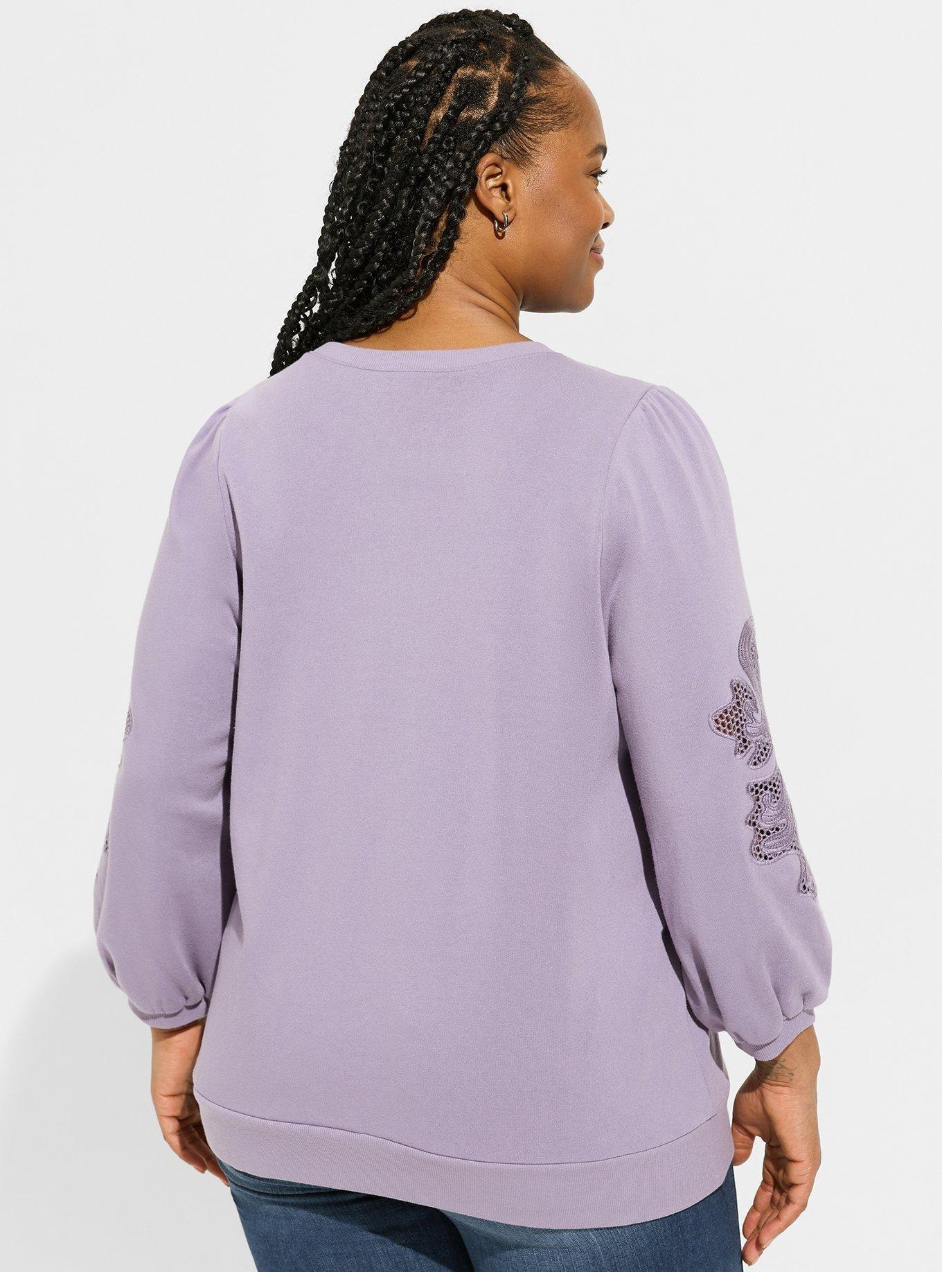 Cozy Fleece Crew Neck Crochet Sleeve Sweatshirt