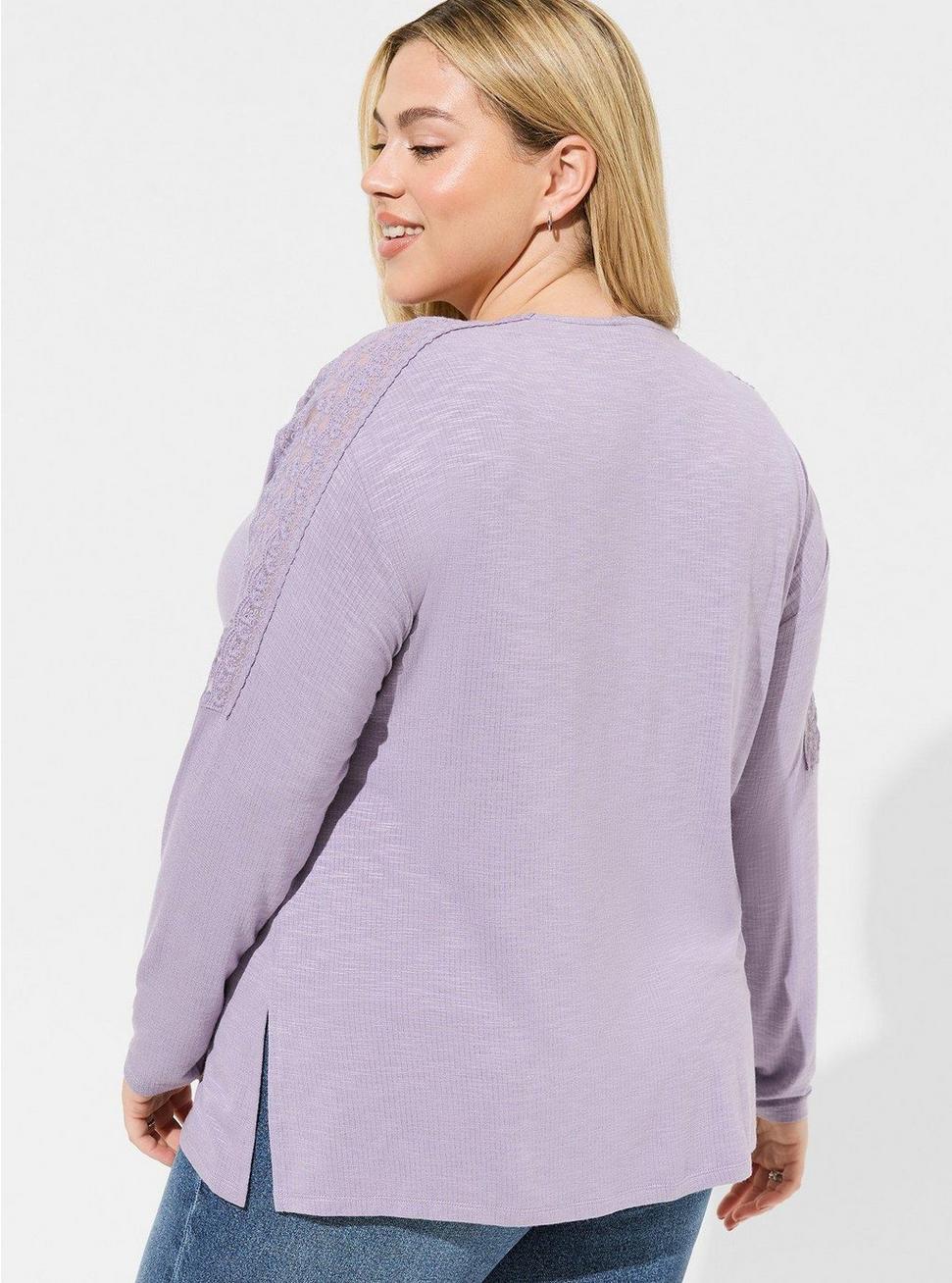 Slub Tee With Lace Yoke And Sleeves Slub Tee With Lace Yoke And Sleeves