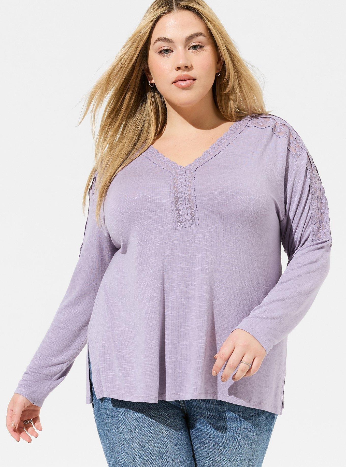 Slub Tee With Lace Yoke And Sleeves Slub Tee With Lace Yoke And Sleeves
