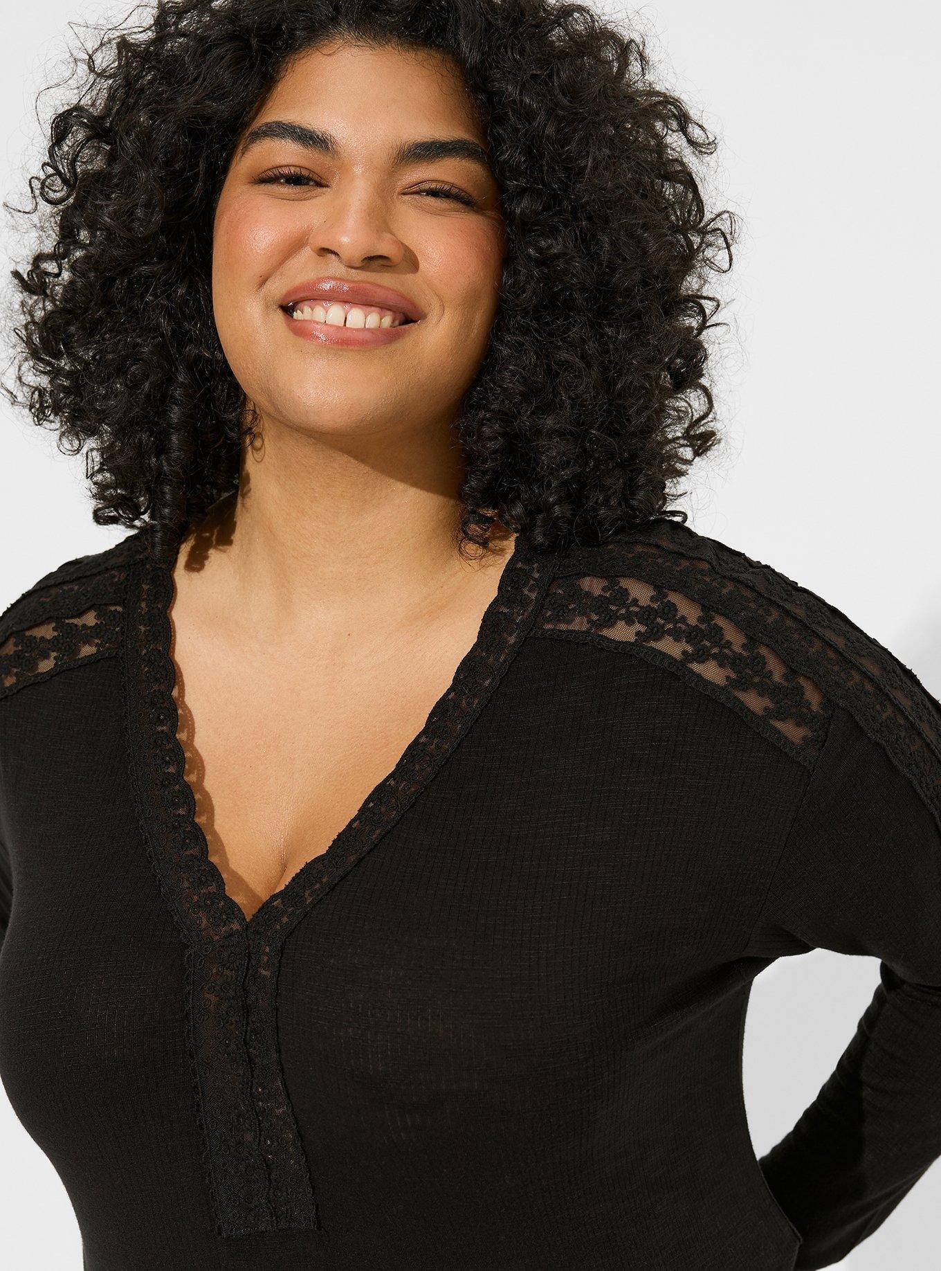 Plus Size - Super Soft Slub Long Sleeve Drop Shoulder Lace Yoke Top - Torrid