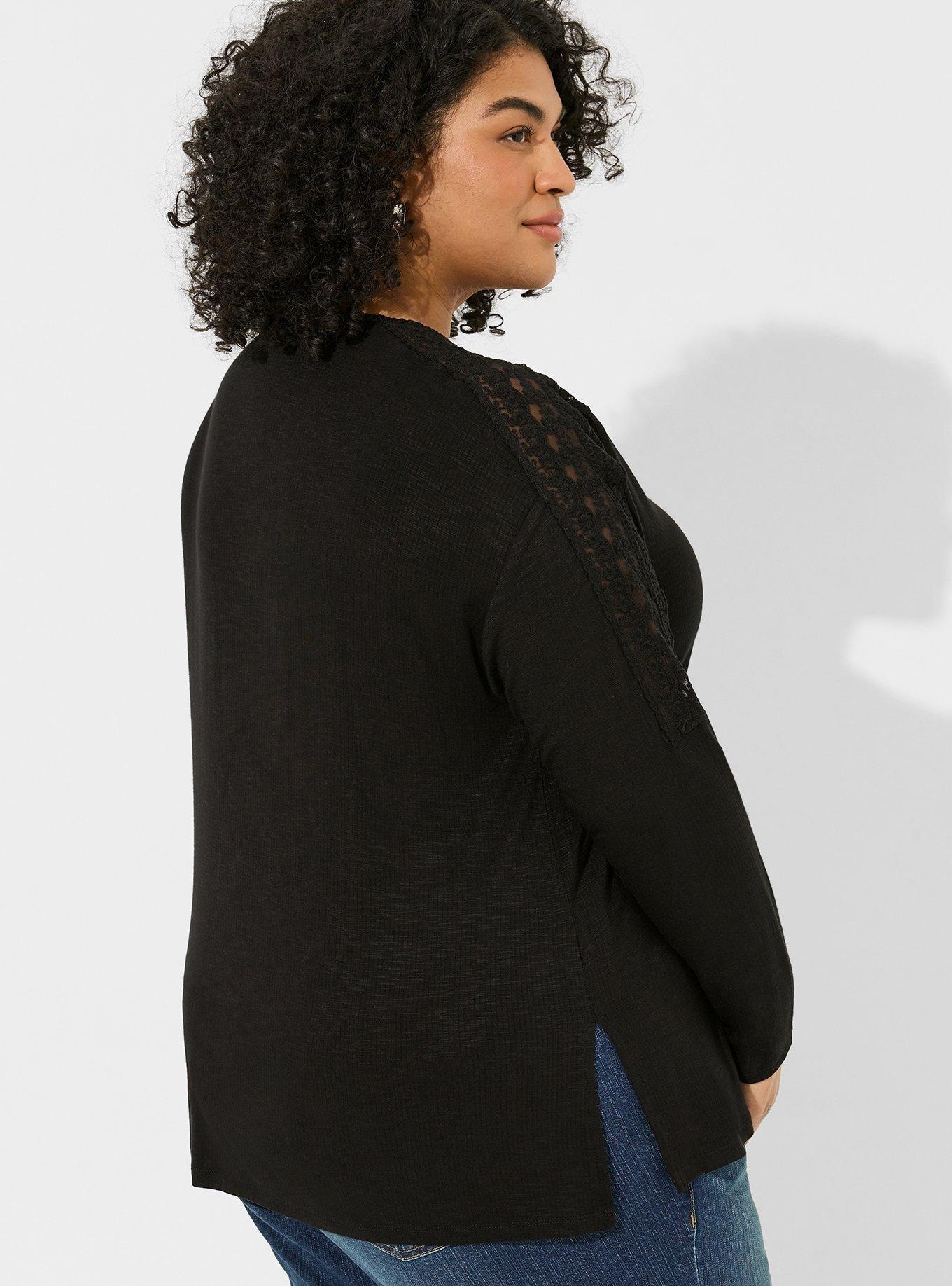 Super Soft Slub Long Sleeve Drop Shoulder Lace Yoke Top