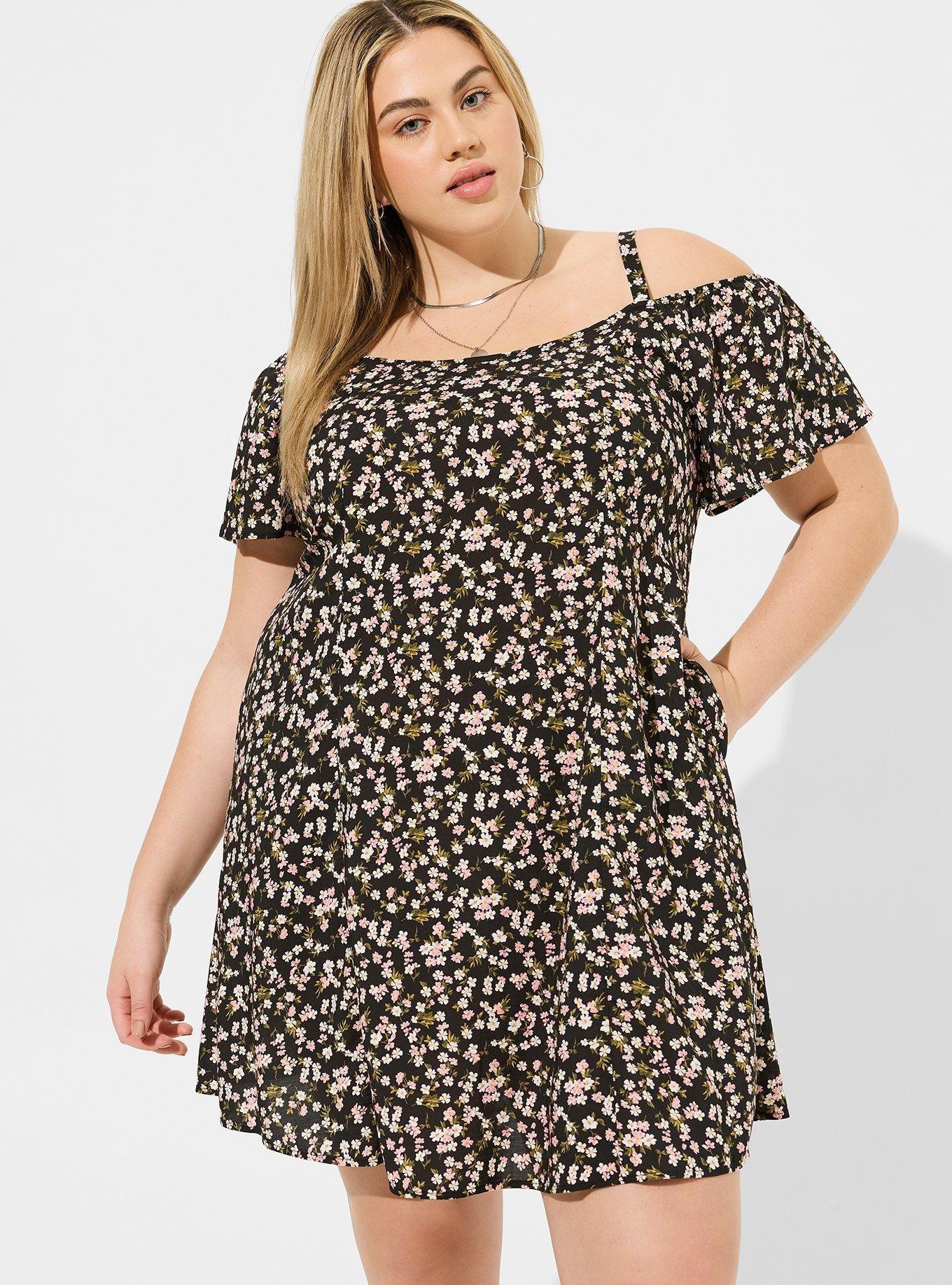 Plus Size - Mini Challis Cold Shoulder Trapeze Dress - Torrid