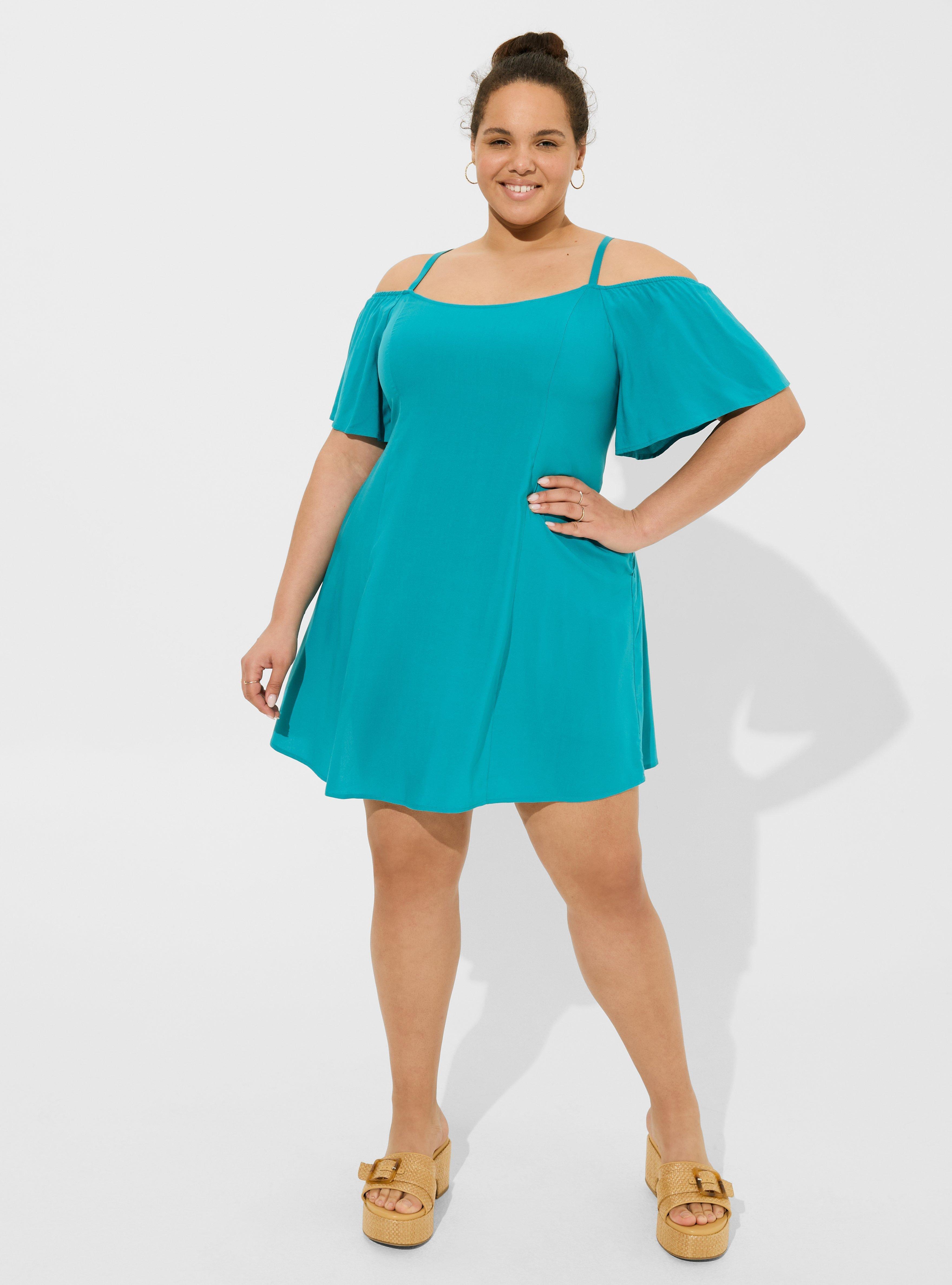 torrid, Dresses, Torrid Mini Challis Turquoise Cold Shoulder Handkerchief  Hem Date Night Dress 3x