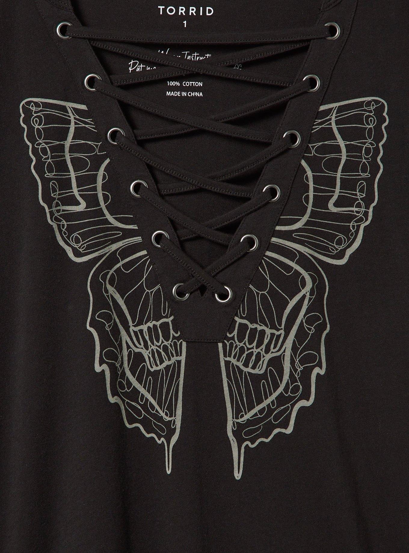 Butterfly Classic Fit Cotton Jersey Lace Up Tee