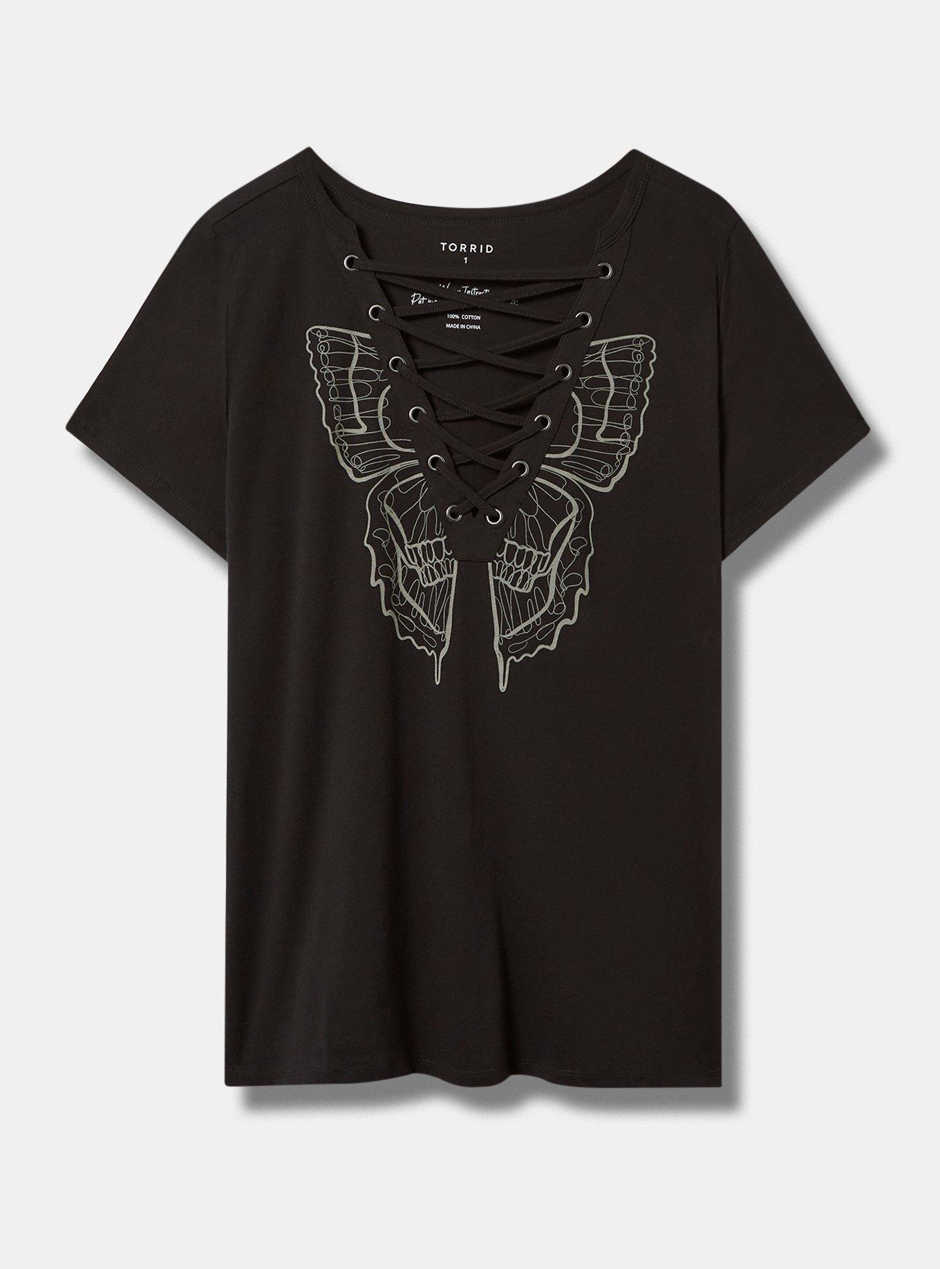 Butterfly Classic Fit Cotton Jersey Lace Up Tee