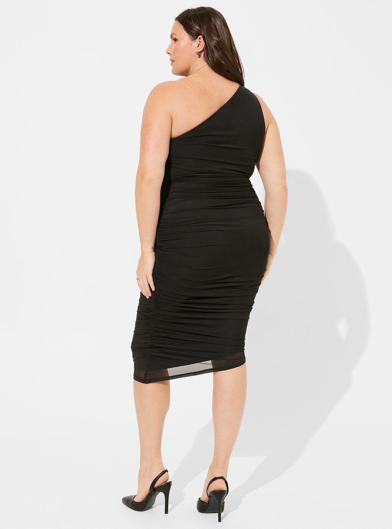 Plus Size - Midi Mesh Asymmetrical One Shoulder Dress - Torrid