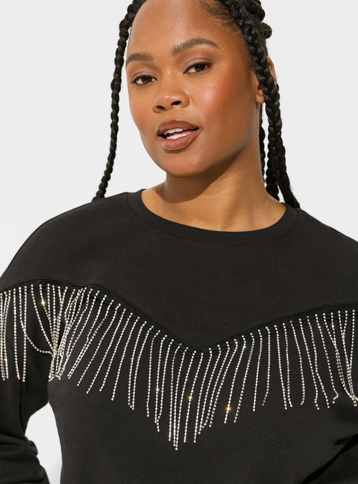 Rhinestone Black Fringe Sweatshirt