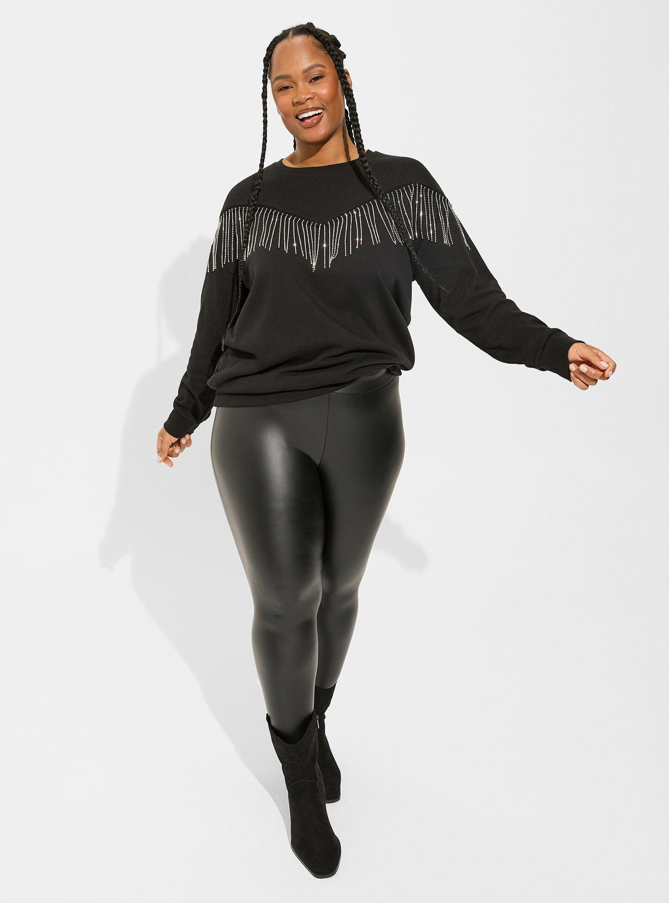 Drop Shoulder Rhinestone Fringe Sweatshirt