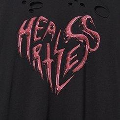 Heartless Relaxed Fit Cotton Destructed Roll Sleeve Tee, DEEP BLACK, swatch