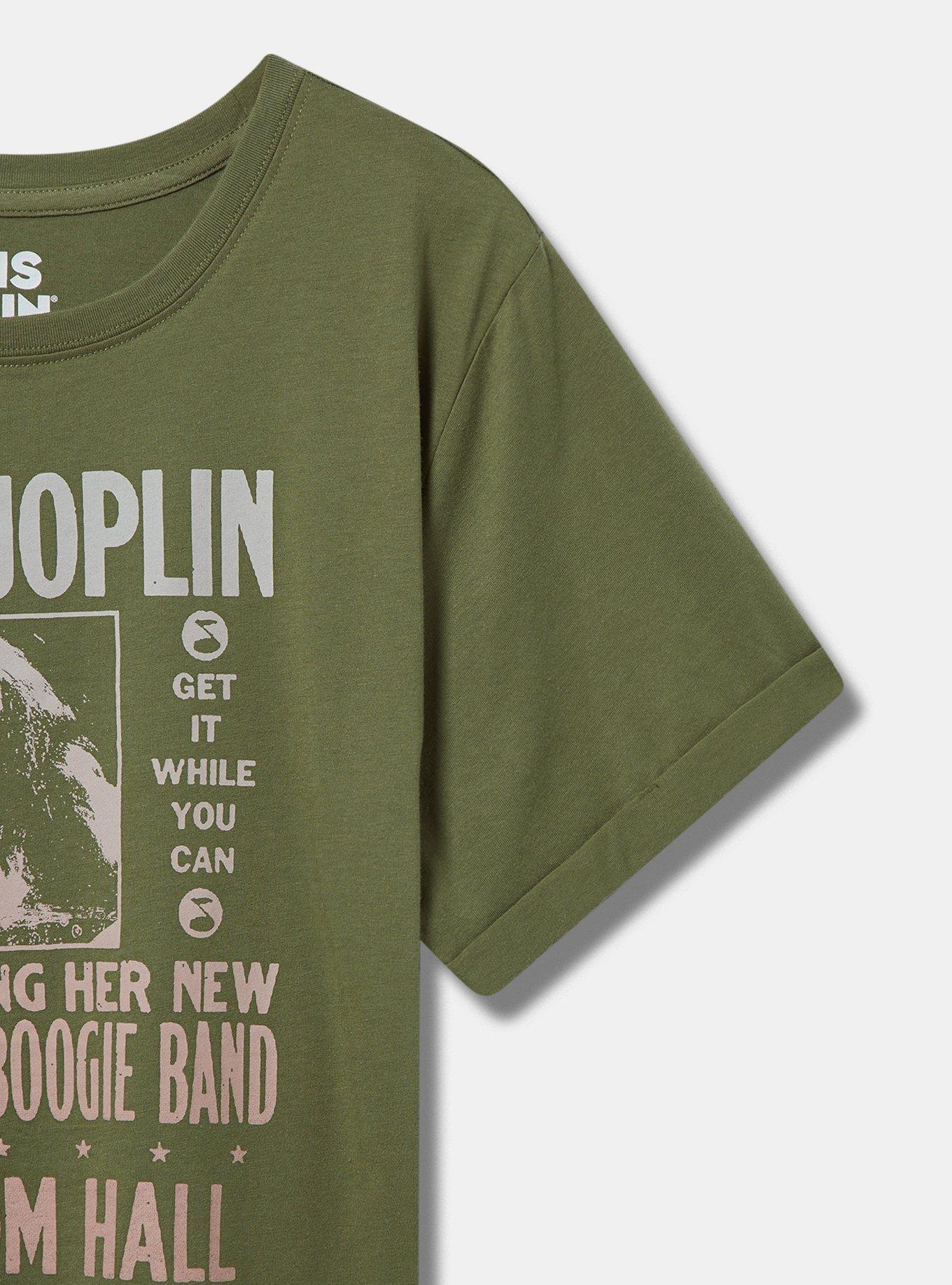 Janis Joplin Classic Fit Cotton Roll Sleeve Tee, OLIVINE, alternate