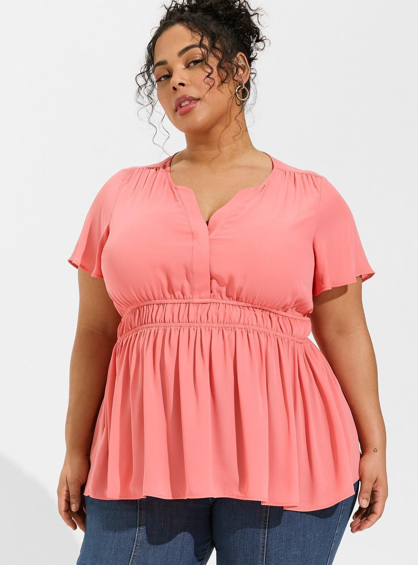 Plus Size - Peplum Smocked Short Sleeve Top - Torrid