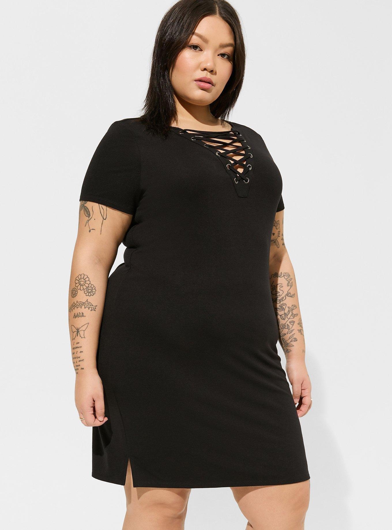 Plus Size - Mini Jersey Lace Up Shift Slit Dress - Torrid