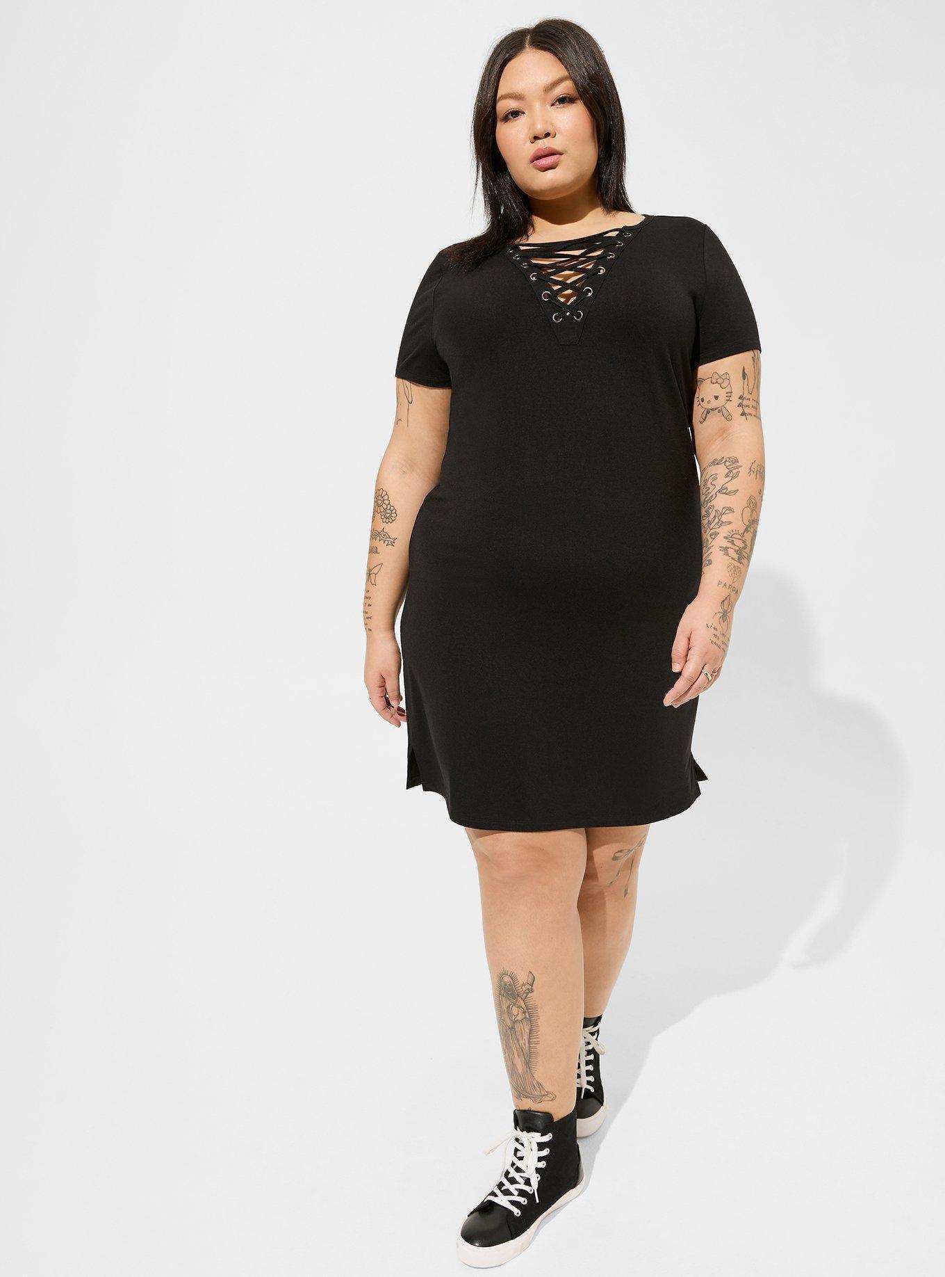 Plus Size - Mini Clipdot Blouson Sleeve Mock Neck Skater Dress - Torrid