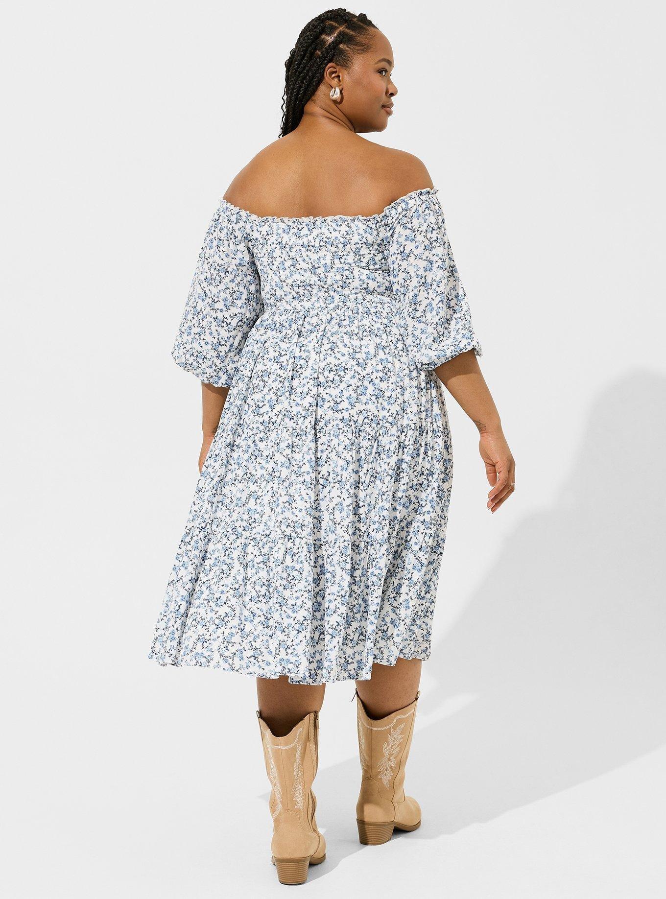 Plus Size - Midi Washable Gauze Off The Shoulder Dress - Torrid