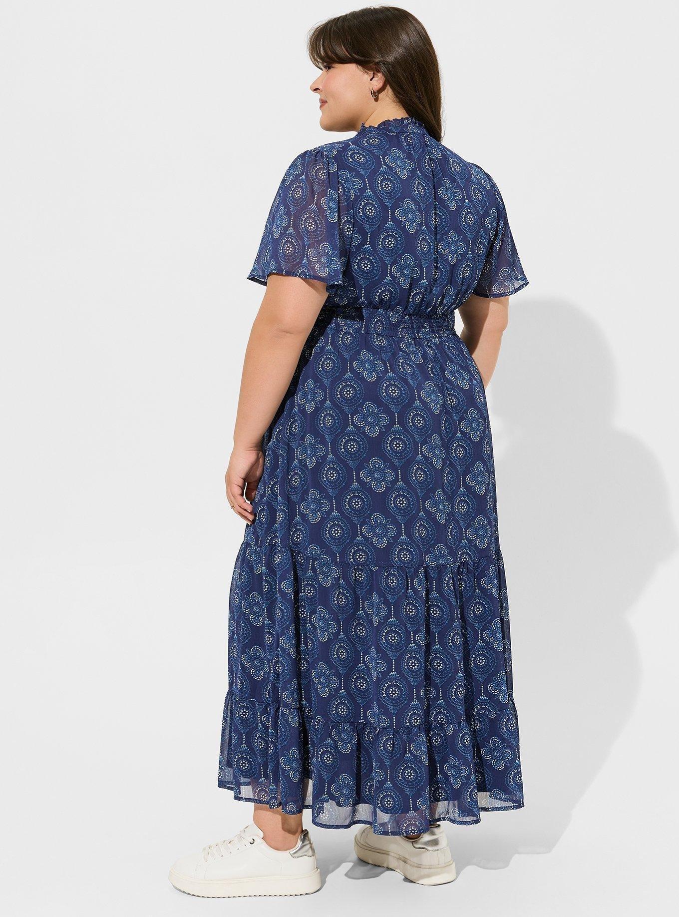 Lucky Brand Printed Shine Chiffon Maxi Dress in Blue