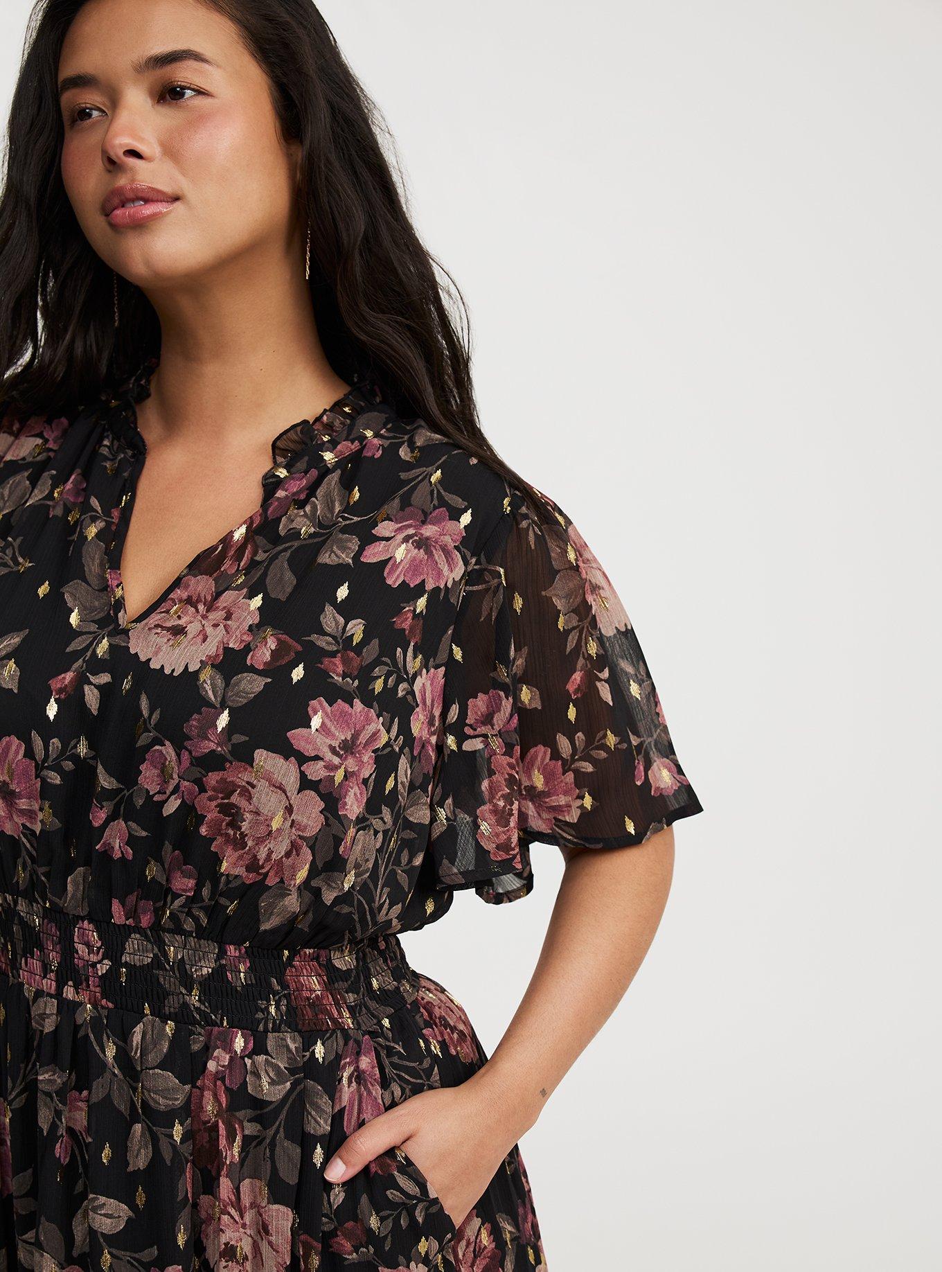 Ruffle Neckline Maxi Dress