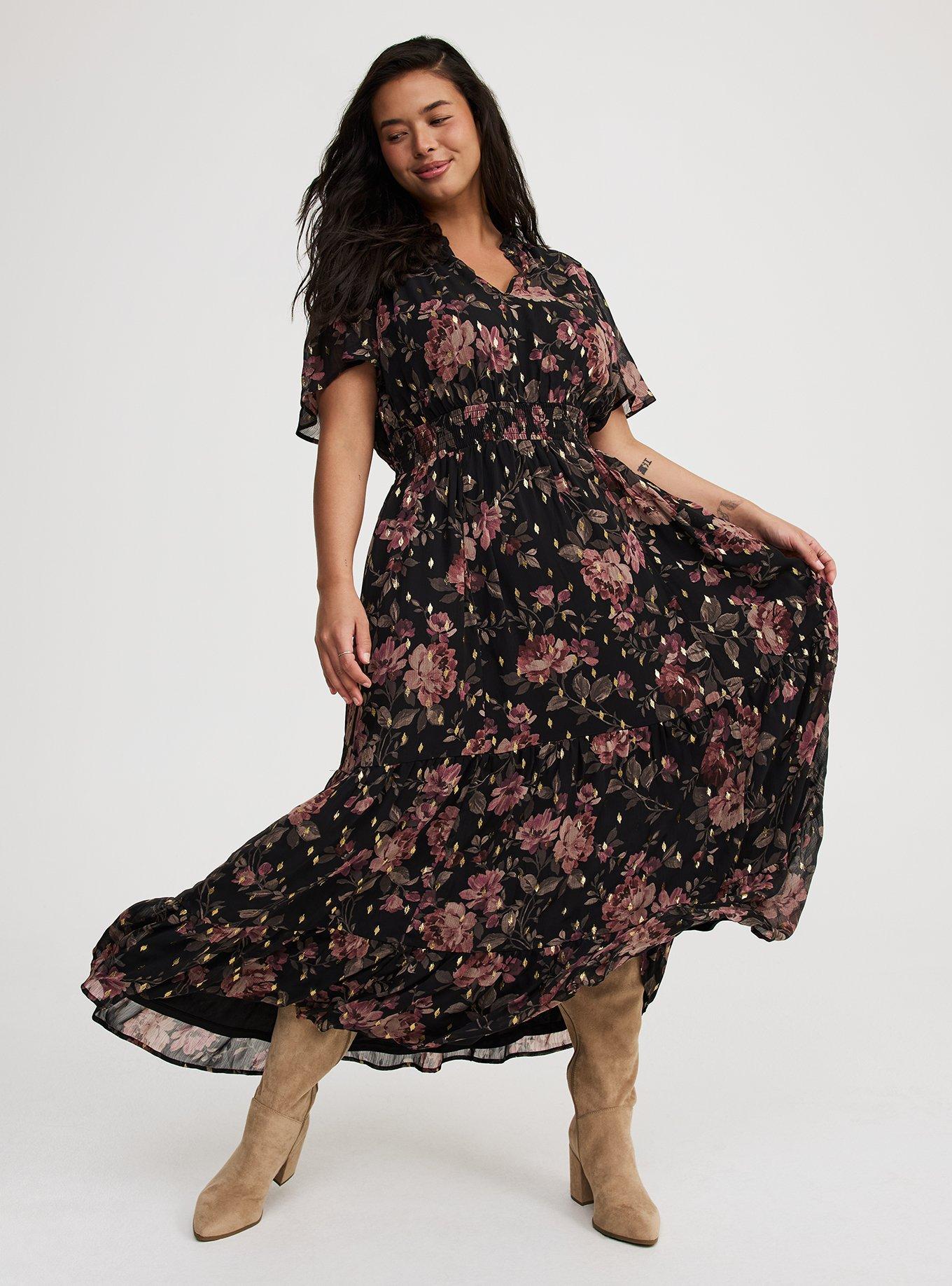 Ruffle Neckline Maxi Dress