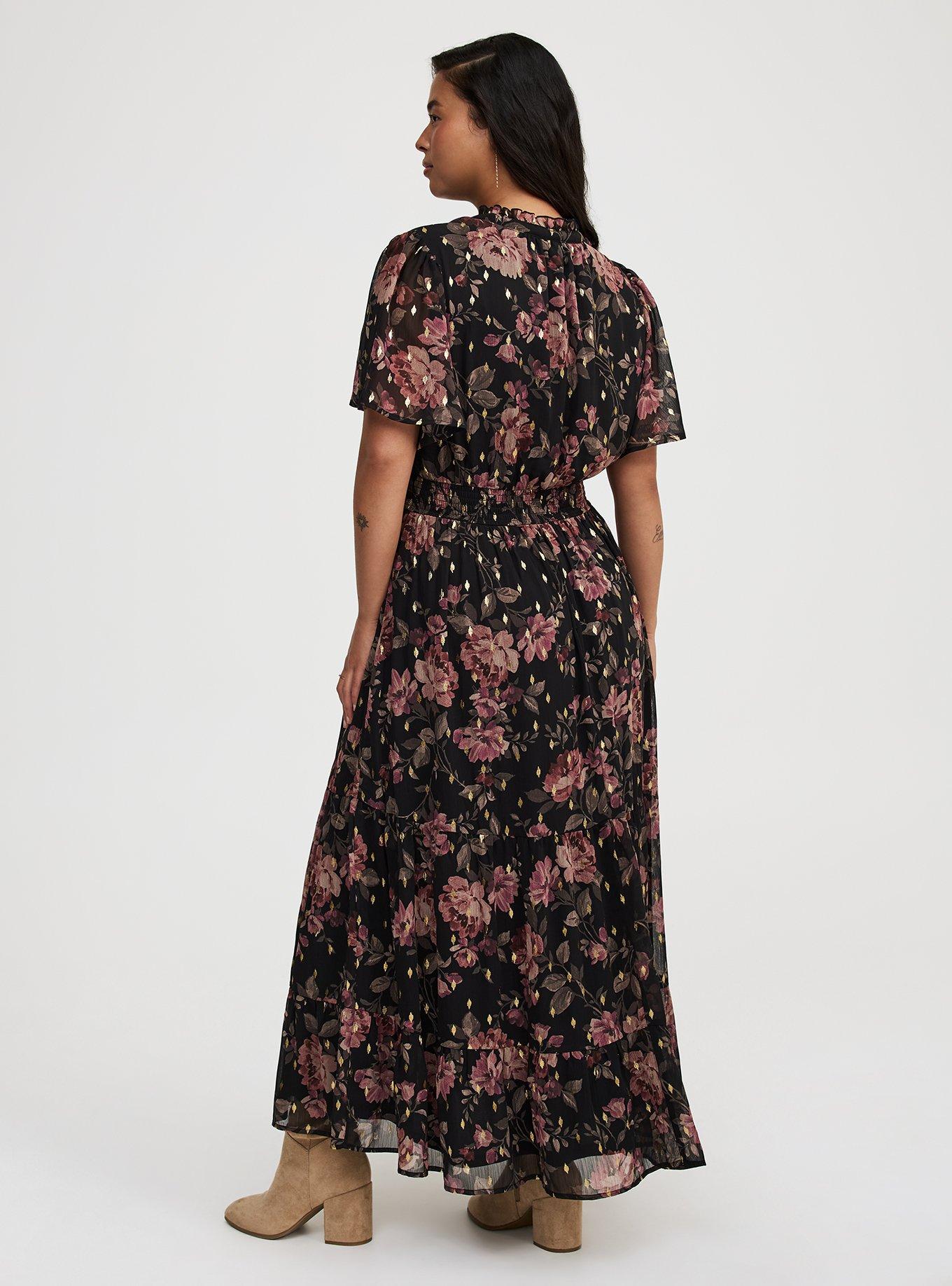Ruffle Neckline Maxi Dress