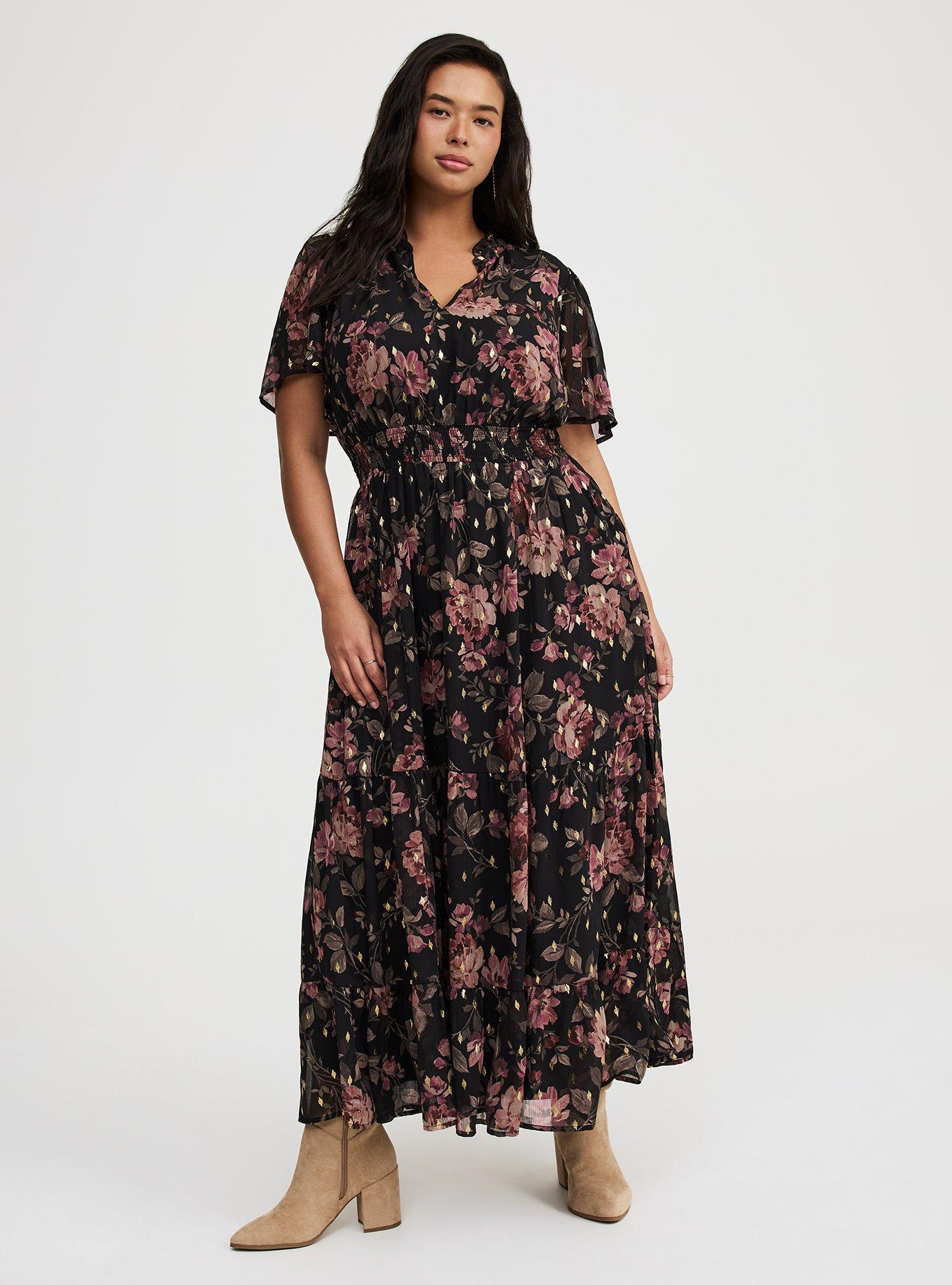 Ruffle Neckline Maxi Dress