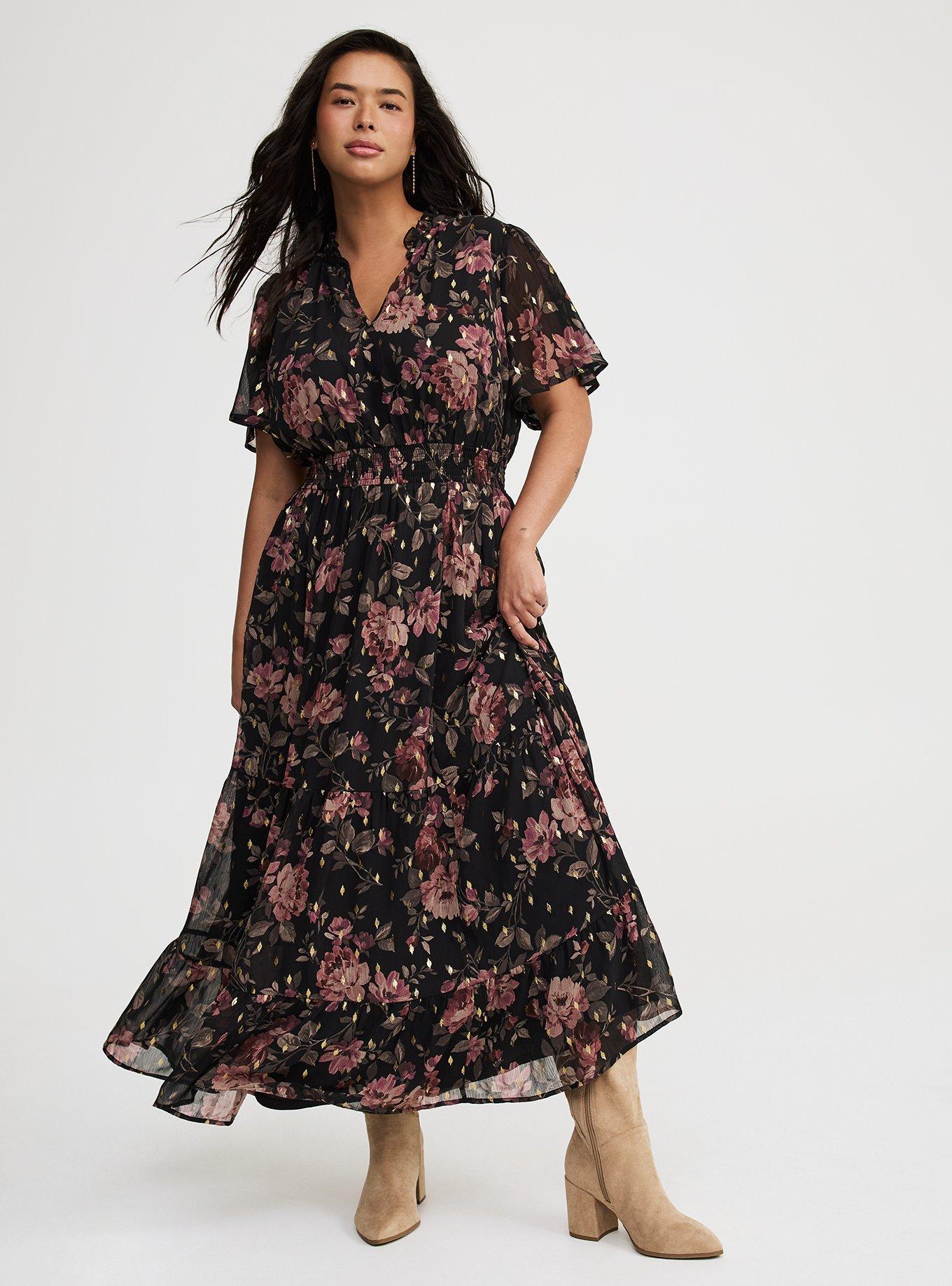 Ruffle Neckline Maxi Dress