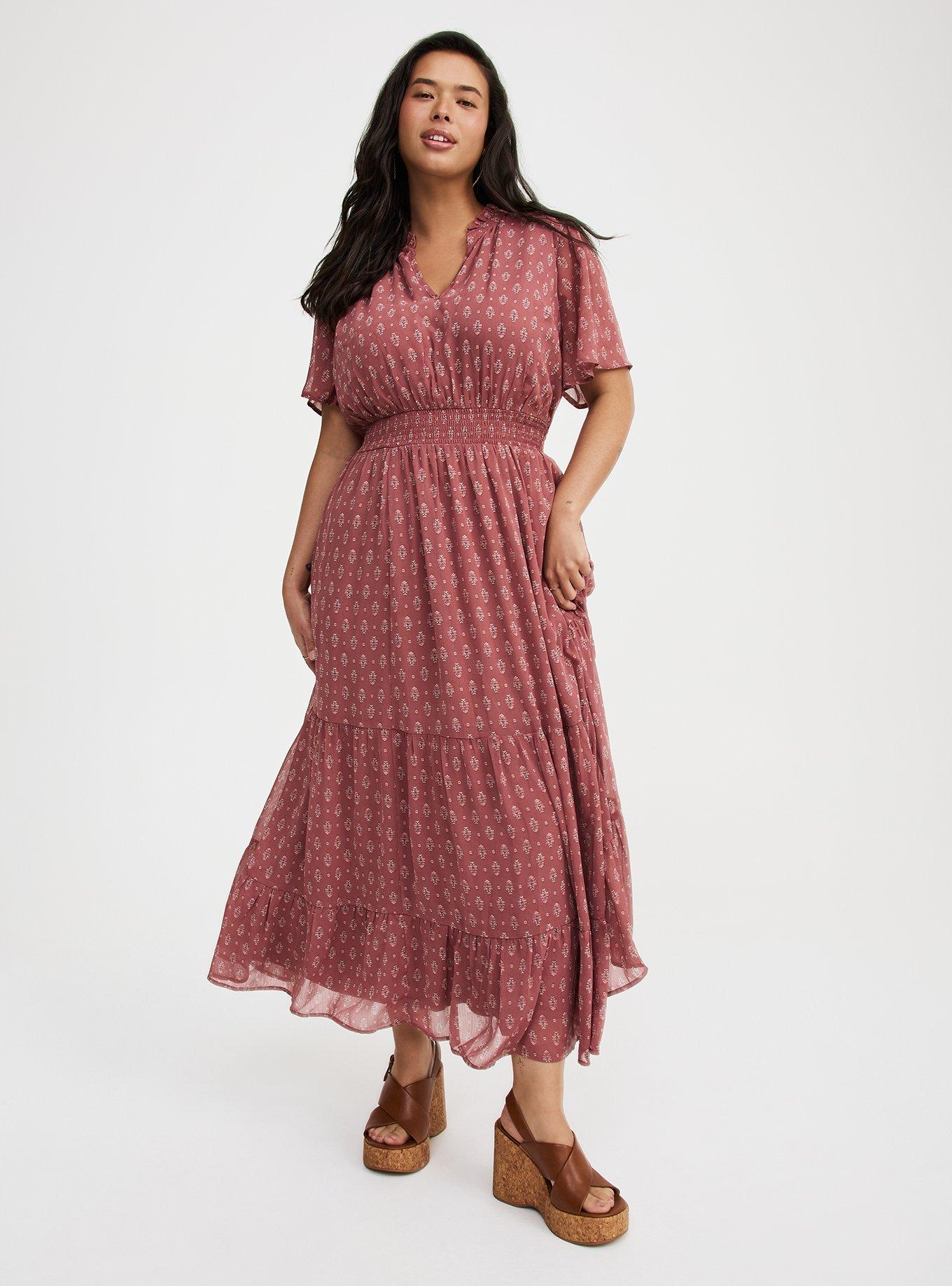 Ruffle Neckline Maxi Dress
