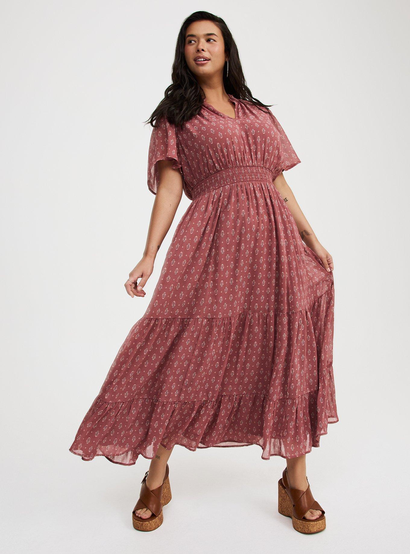 Ruffle Neckline Maxi Dress
