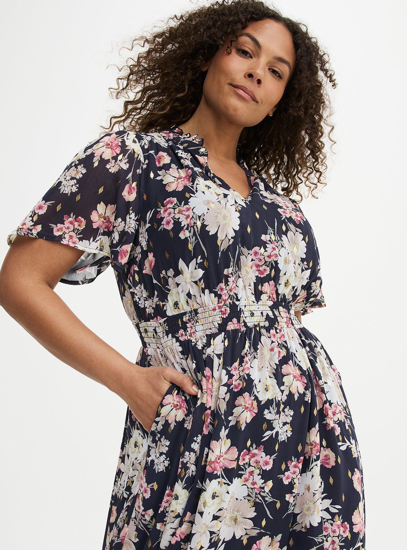 Ruffle Neckline Maxi Dress, WHIMSICAL DAISY FLORAL MULTI, alternate