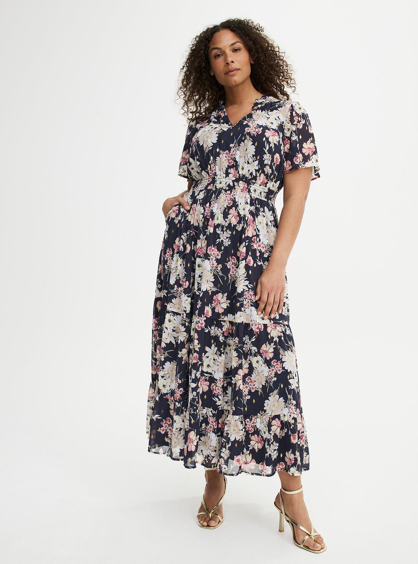 Ruffle Neckline Maxi Dress, WHIMSICAL DAISY FLORAL MULTI, alternate