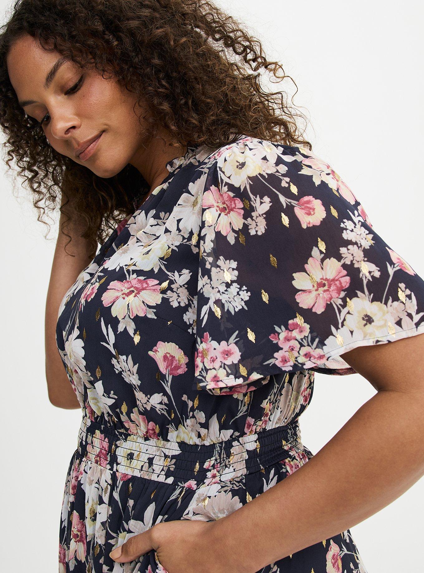 Ruffle Neckline Maxi Dress, WHIMSICAL DAISY FLORAL MULTI, alternate