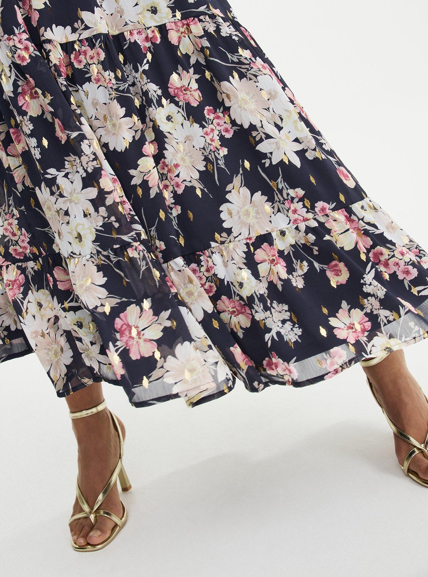 Ruffle Neckline Maxi Dress, WHIMSICAL DAISY FLORAL MULTI, alternate