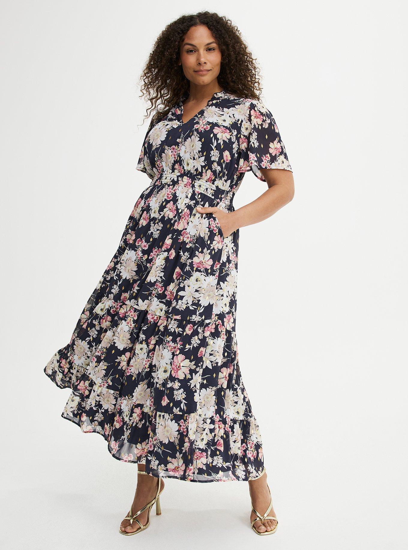 Ruffle Neckline Maxi Dress, WHIMSICAL DAISY FLORAL MULTI, hi-res