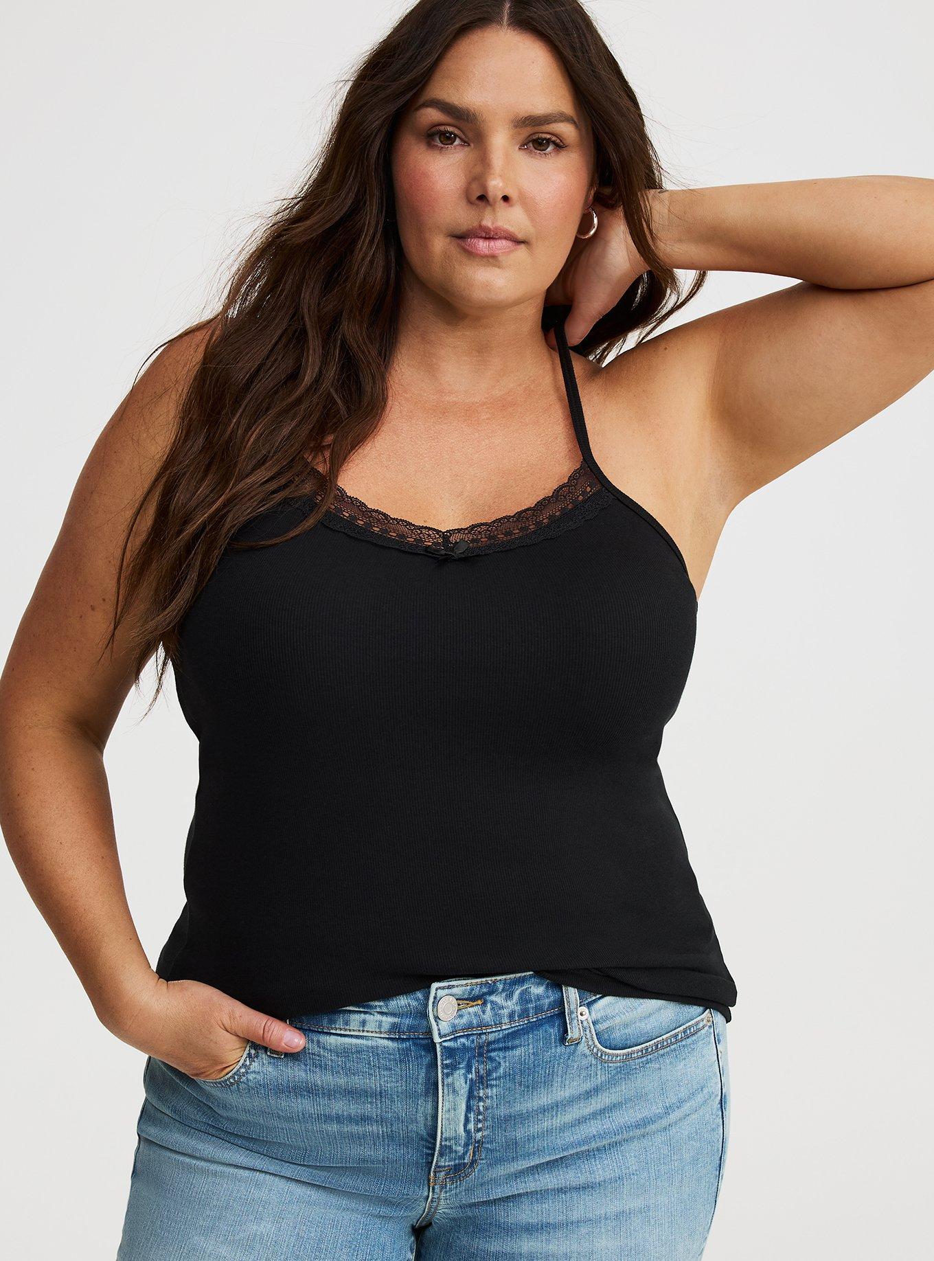 Plus Size - Cotton Modal Rib Lace V-Neck Cami - Torrid