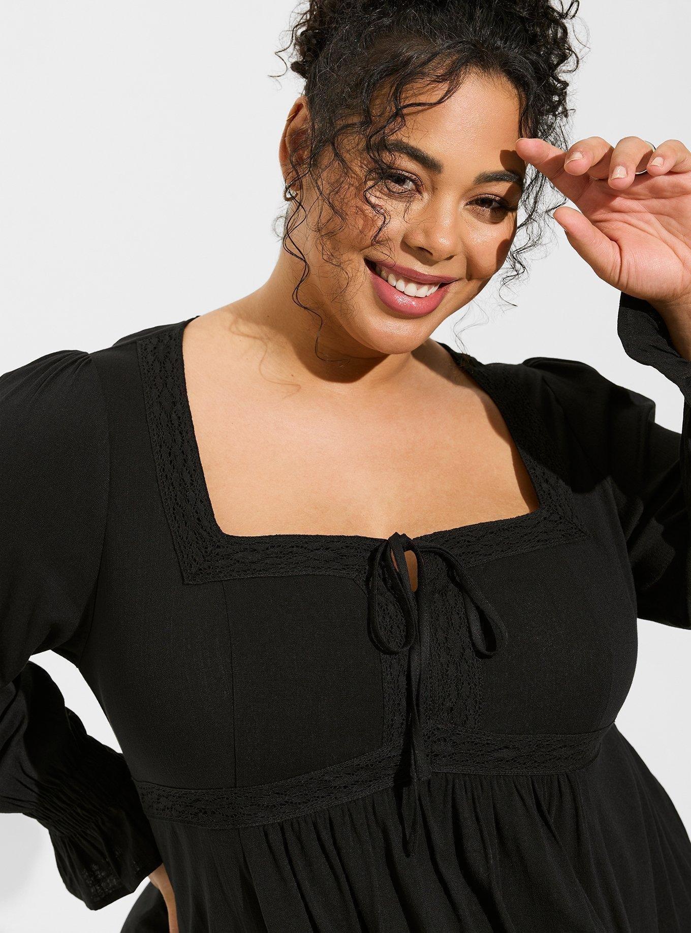 Plus Size - Black Smocked Babydoll Top - Torrid