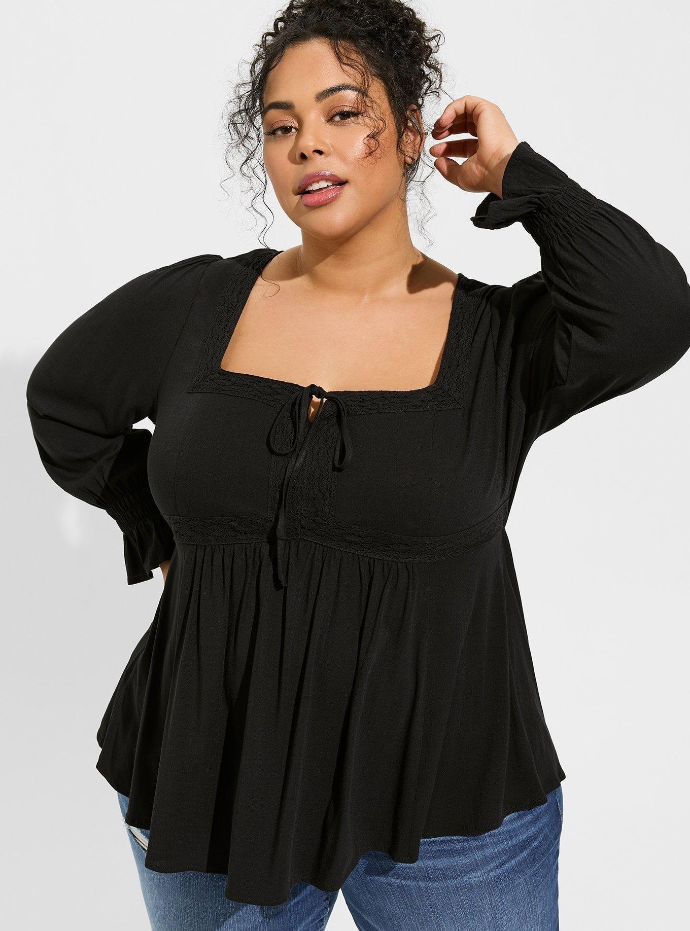 Plus Size - Super Soft Strappy V-Neck Long Sleeve Babydoll Top - Torrid