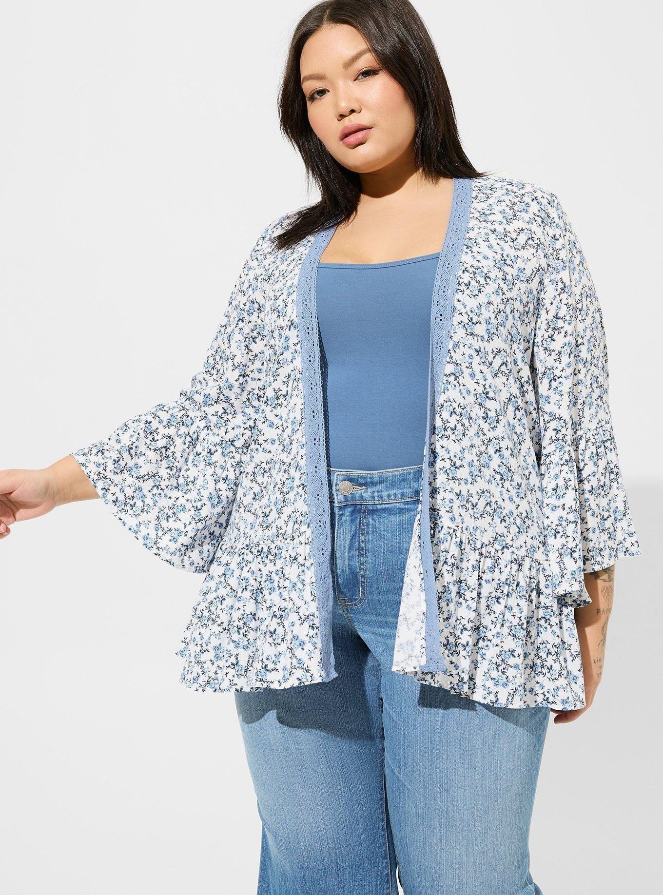 Washable Gauze Embroidered Short Ruffle Kimono