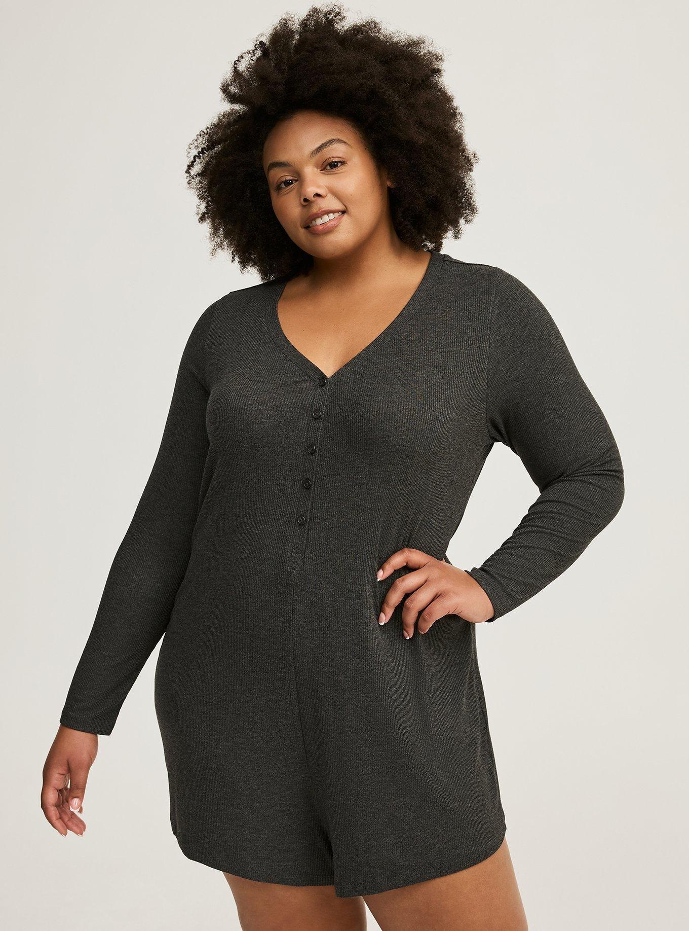 Super Soft Rib Henley Sleep Romper