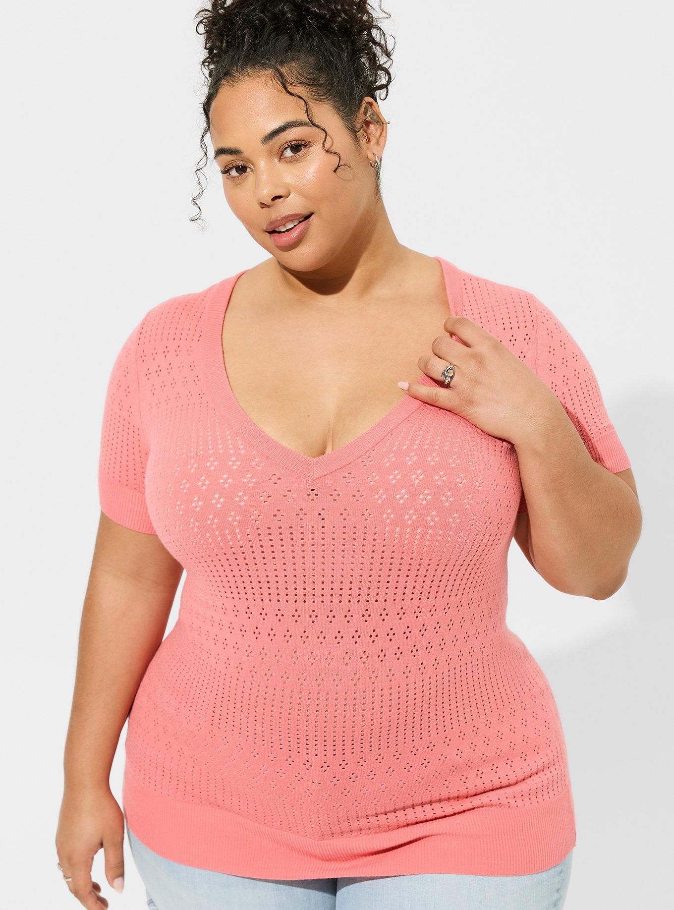 Plus Size - Everyday Soft Pointelle Pullover V-Neck Sweater - Torrid