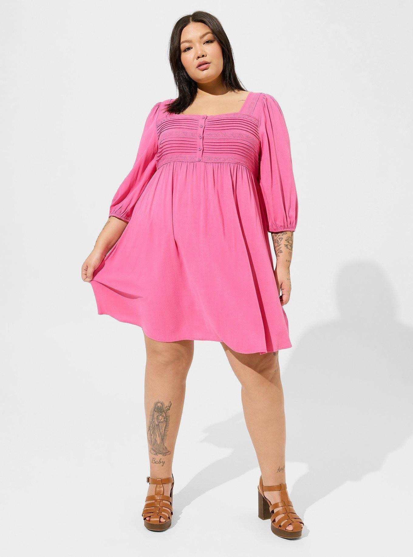 Mini Rayon Slub Pintuck Neck Skater Dress